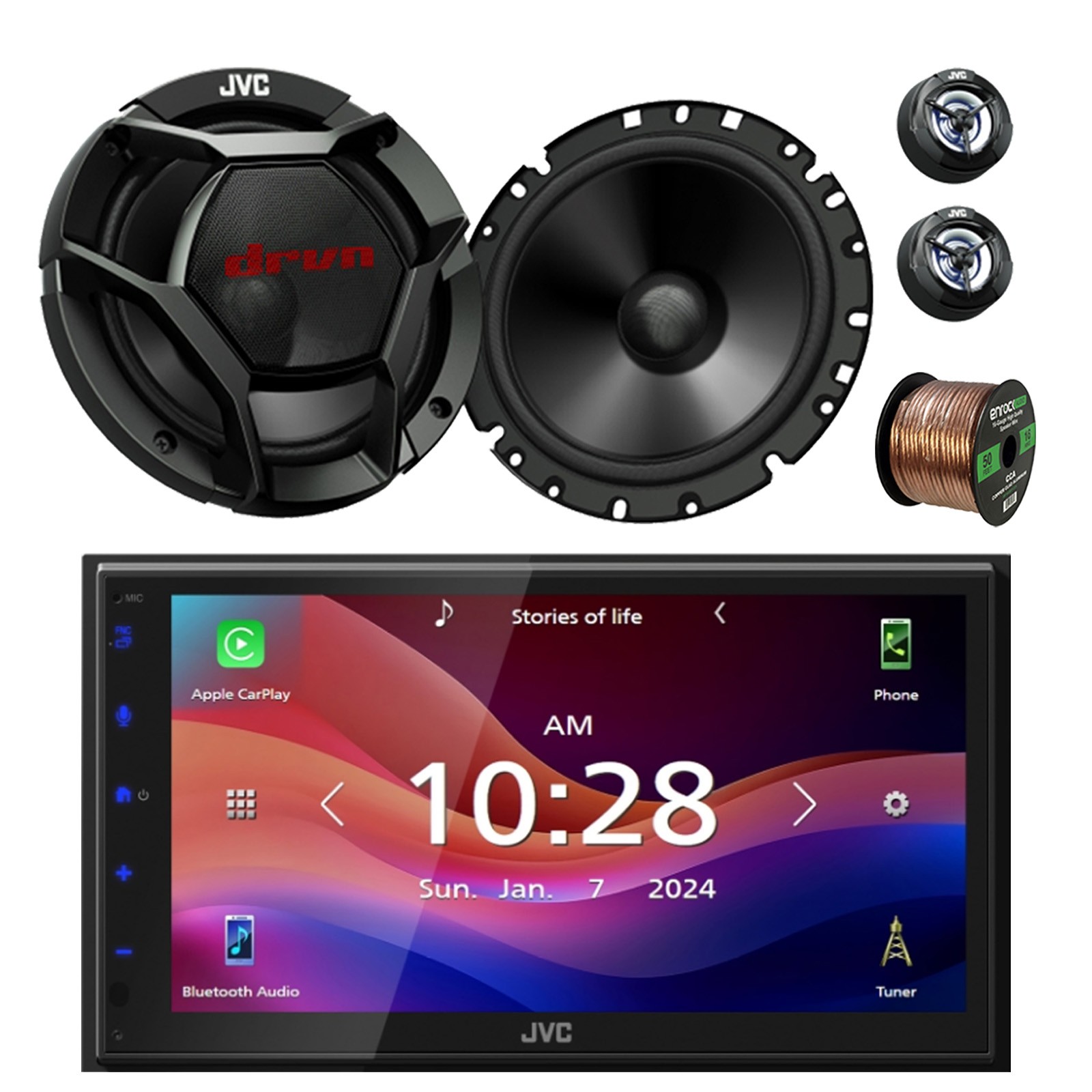 JVC 6.8″ Touchscreen WiFI Bluetooth Radio, 2x 6.75″ 360W 2-Way Car Speaker, Wire