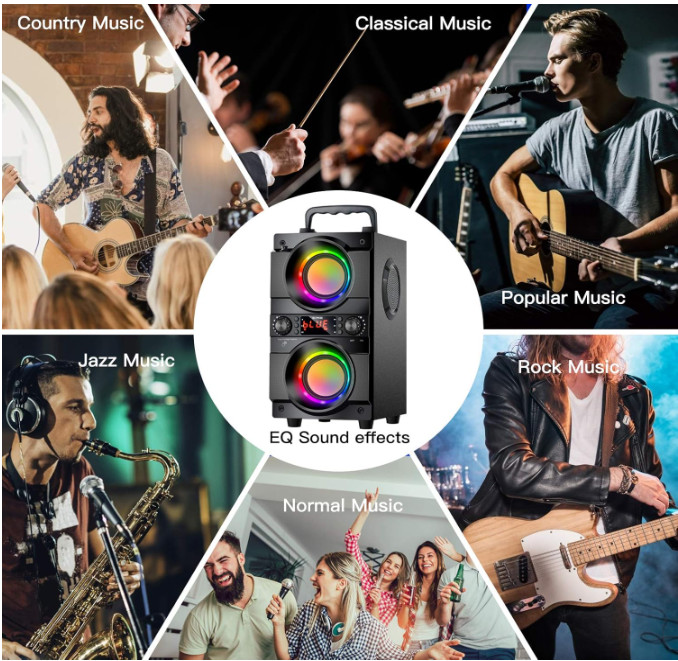 Altavoz Bocinas Bluetooth v5.0 Grandes Para Fiestas Con Radio FM USB Inalambrica