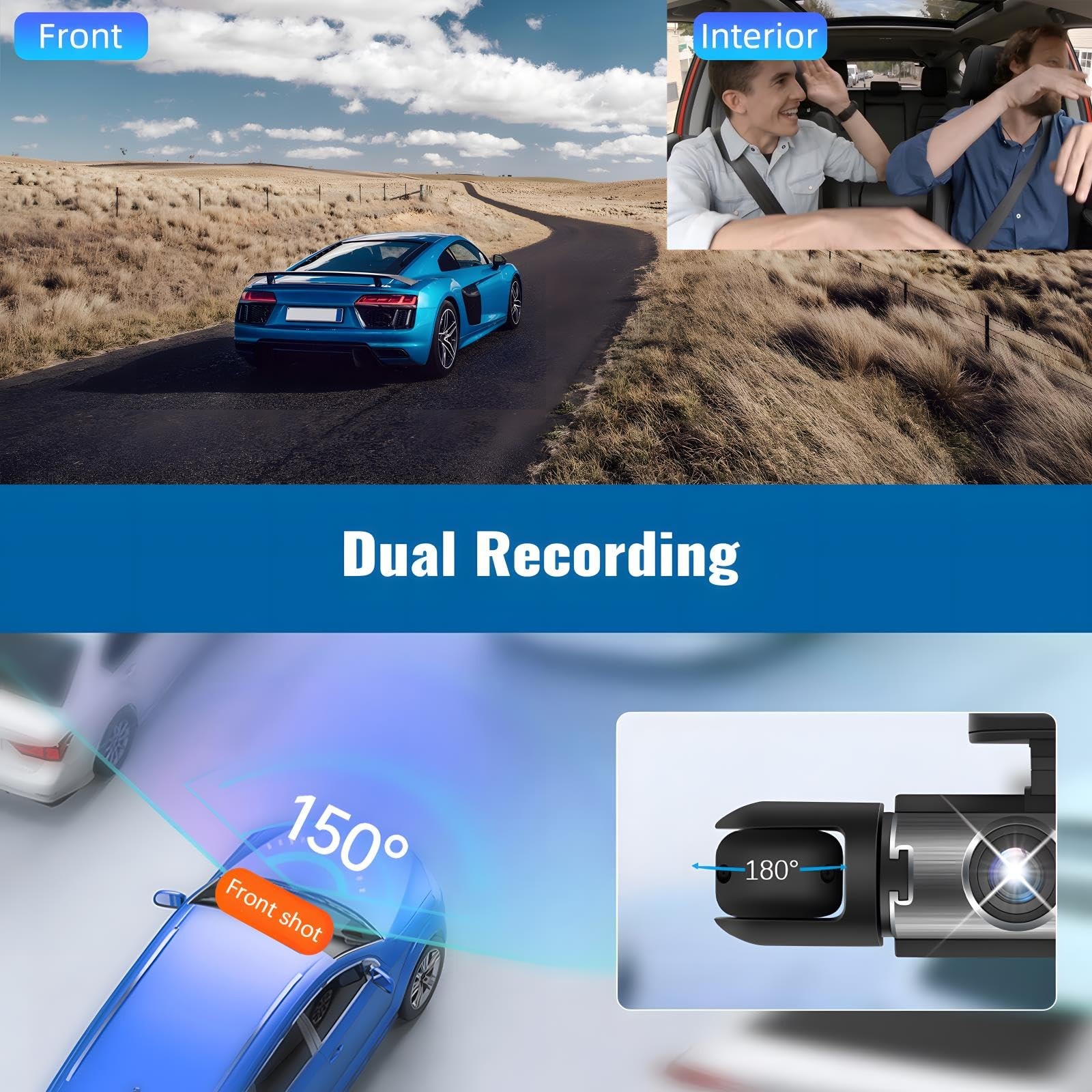 CAMECHO Dual Dash Cam 1080P Front & Inside, IR Night Vision, Loop Record, G-Sens