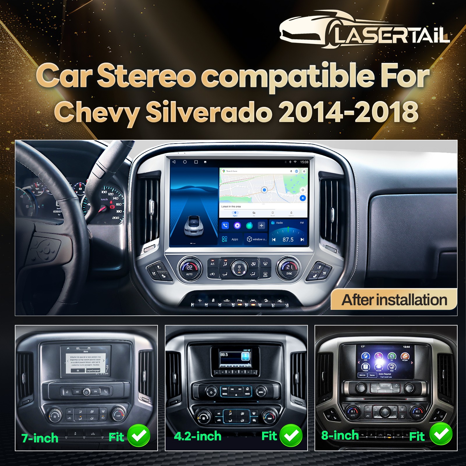 13.1″ Car Stereo Carplay for Chevy Silverado GMC Sierra 1500 2500 3500 2014-2018