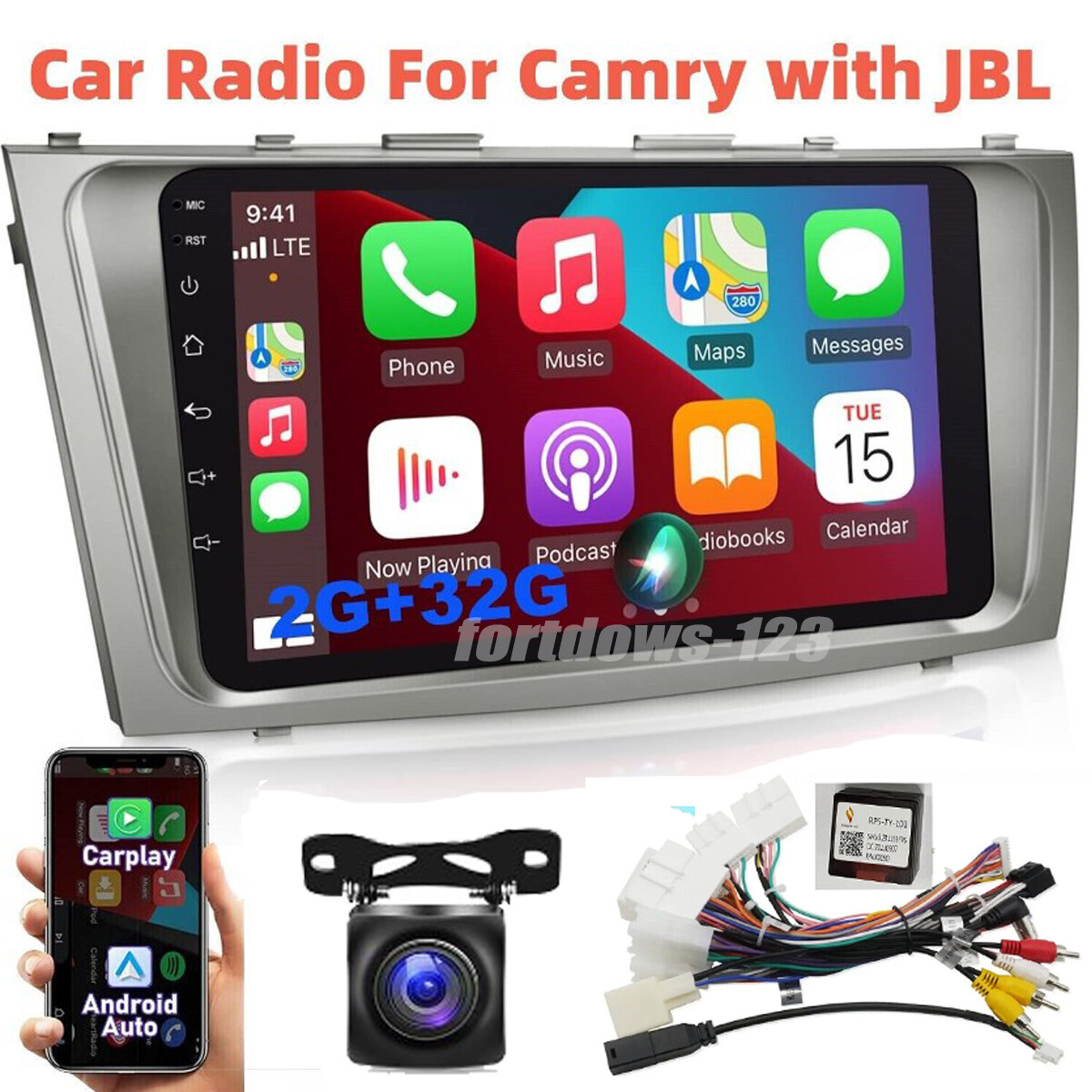 For Toyota Camry 07-11 JBL Android 12 Car Stereo Radio GPS Apple CarPlay 2+32GB