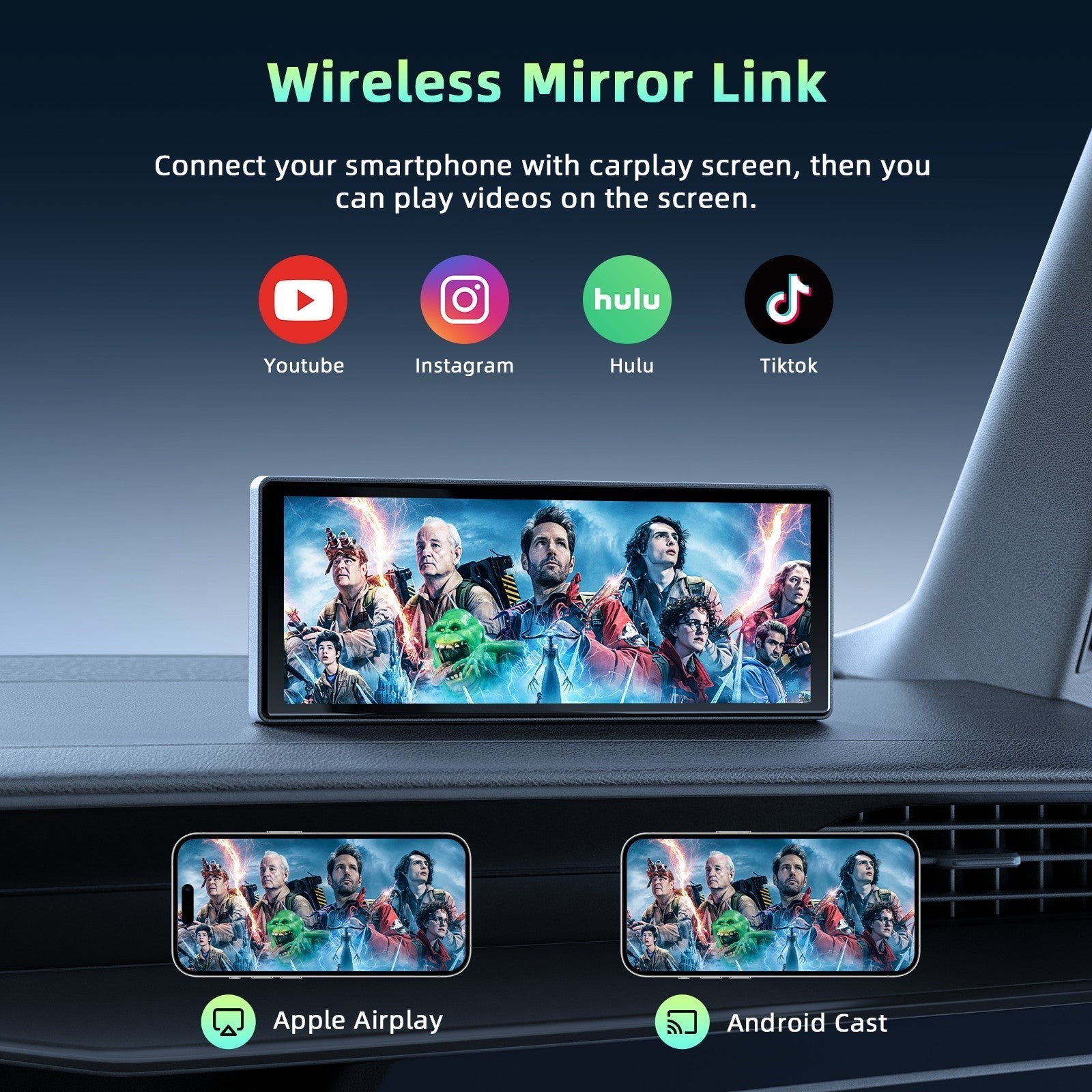 10.26″ Car Stereo Radio Portable Wireless Apple CarPlay Android Auto TouchScreen