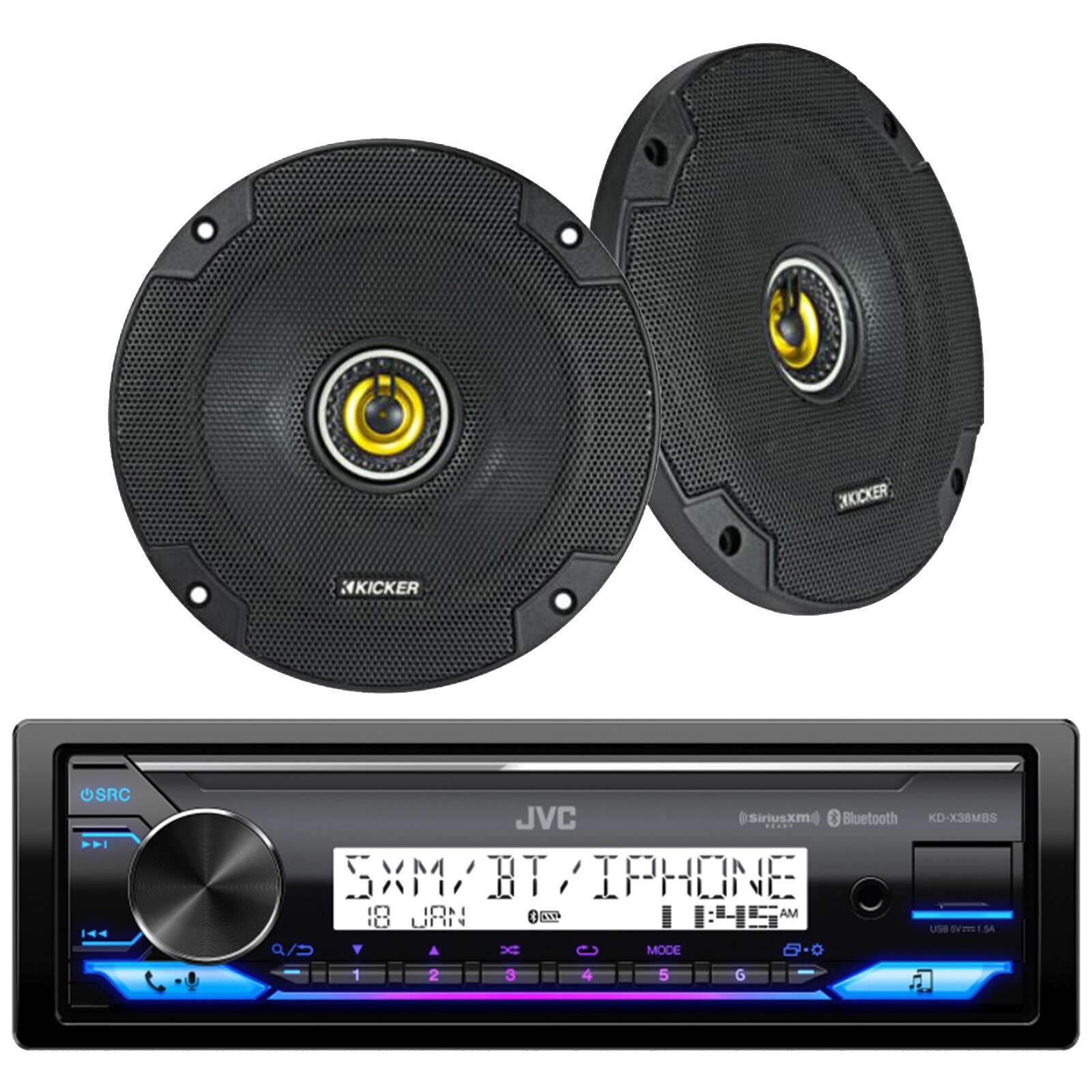 Single DIN Marine Bluetooth Receiver, 2x Kicker 6.5″ Coaxial 300W Speakers
