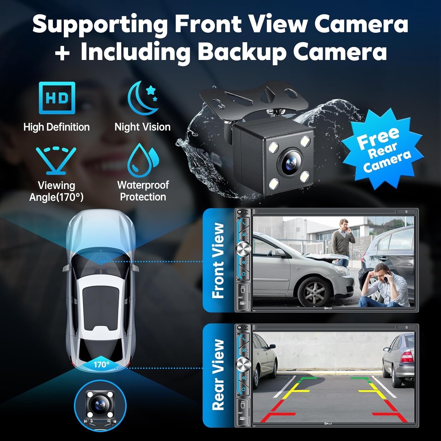 7″ Double Din Car Stereo Radio Apple/Android CarPlay GPS Head Unit w/ Camera BT