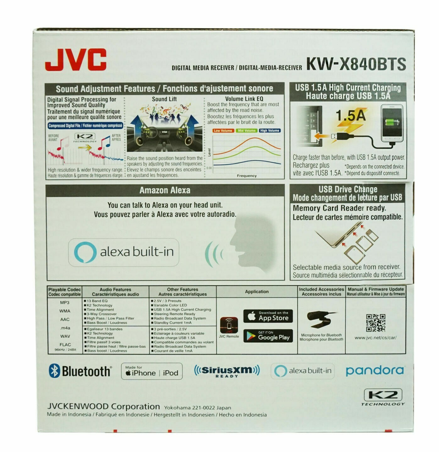 JVC KW-X840BTS Bluetooth Media 200w Car Stereo iPhone Android XM AM FM USB Aux