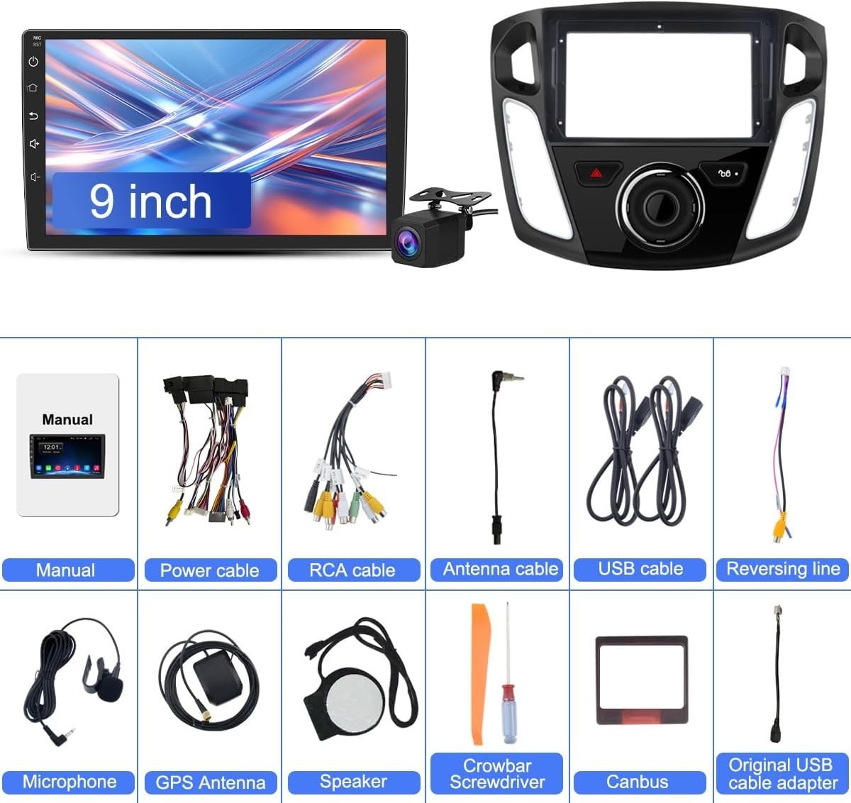 9″ 64G Android Auto Carplay Stereo for Ford Focus 2012-2018; Free Camera