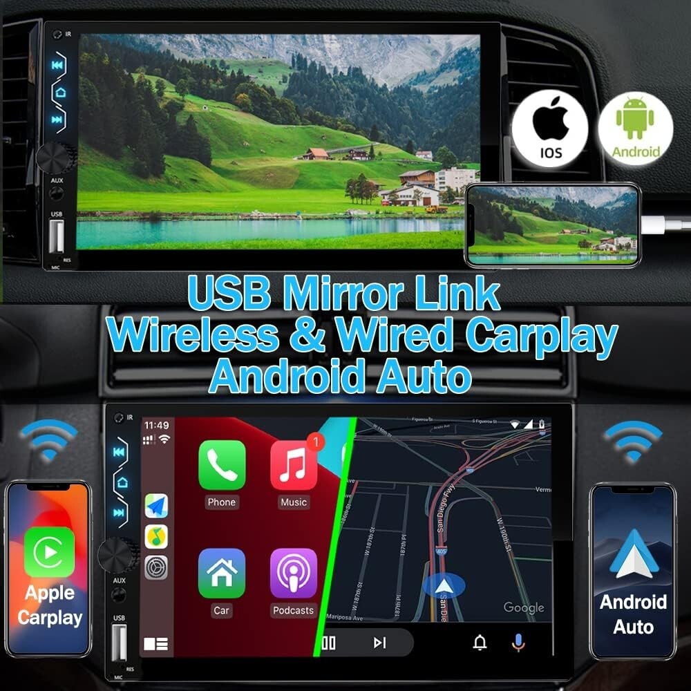 Advanced Double Din Car Stereo with Mirror Link, EQ & Night Vision Backup Camera