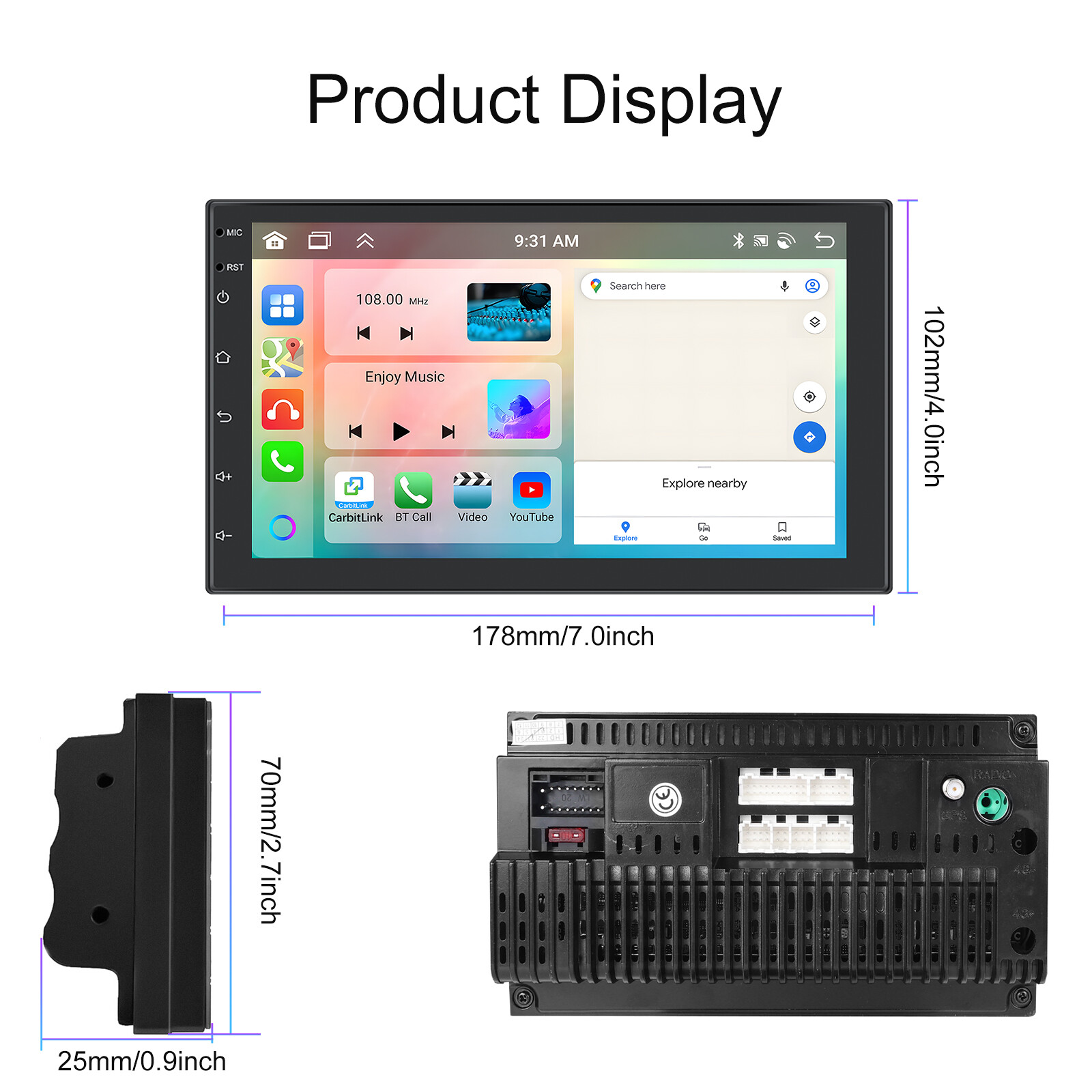 7″ Android 13 Carplay Double 2 Din Car Stereo Radio 4G+64G 8 Core GPS DSP Camera