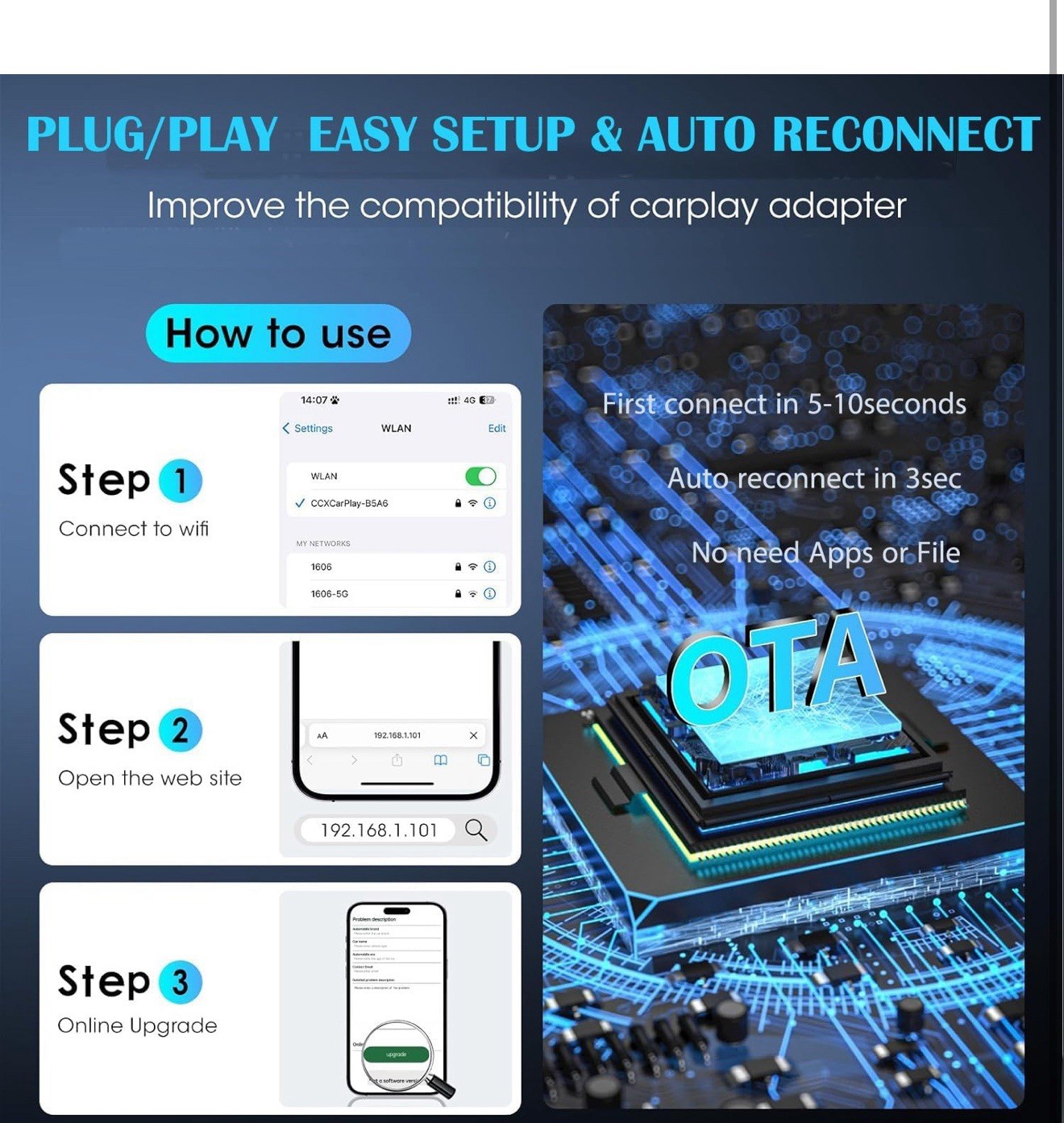 Mini Wireless Carplay Adapter for Apple iPhone,Plug and Play Easy Setup Autom…