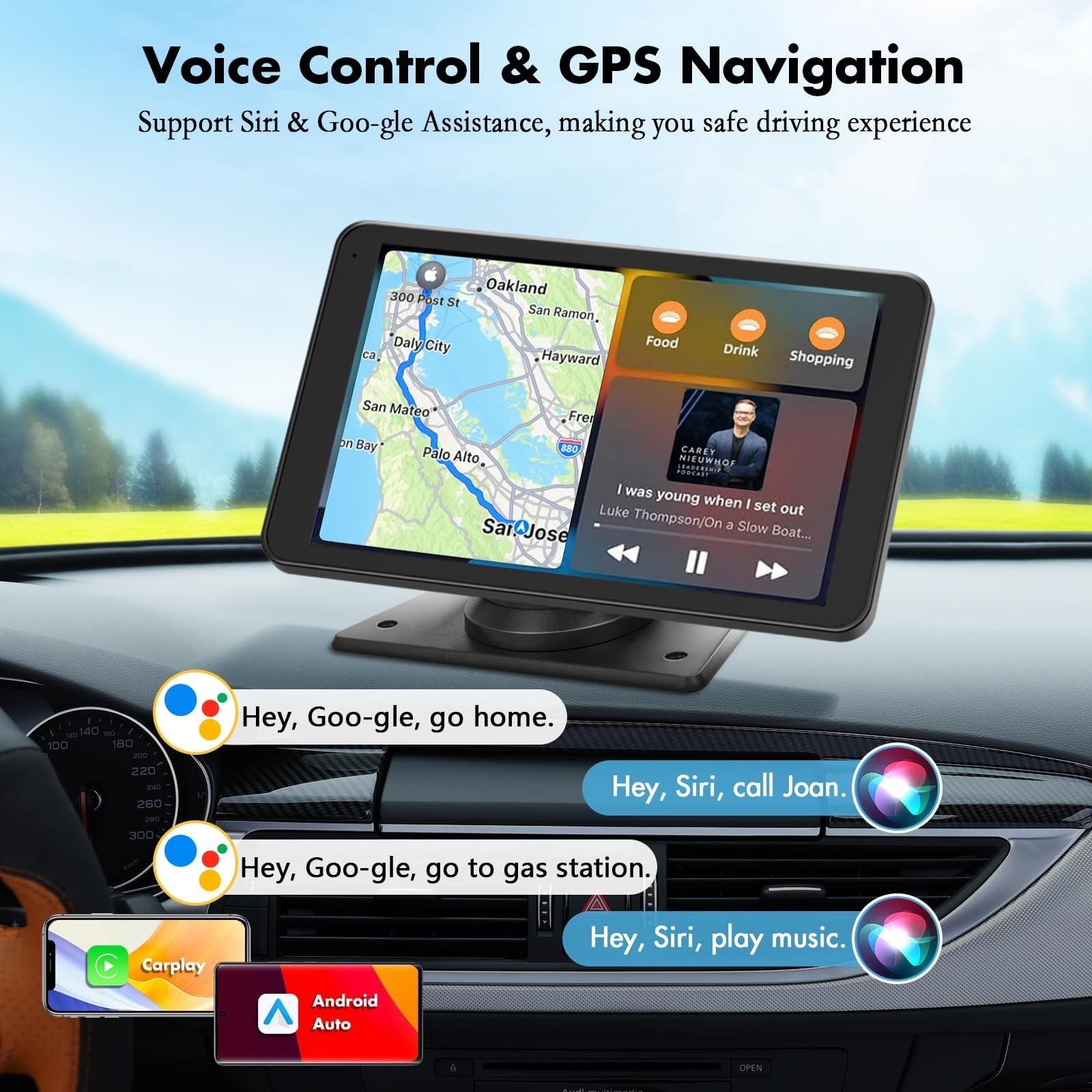Carplay Screen for Car, 7″ HD Wireless Apple CarPlay & Android Auto
