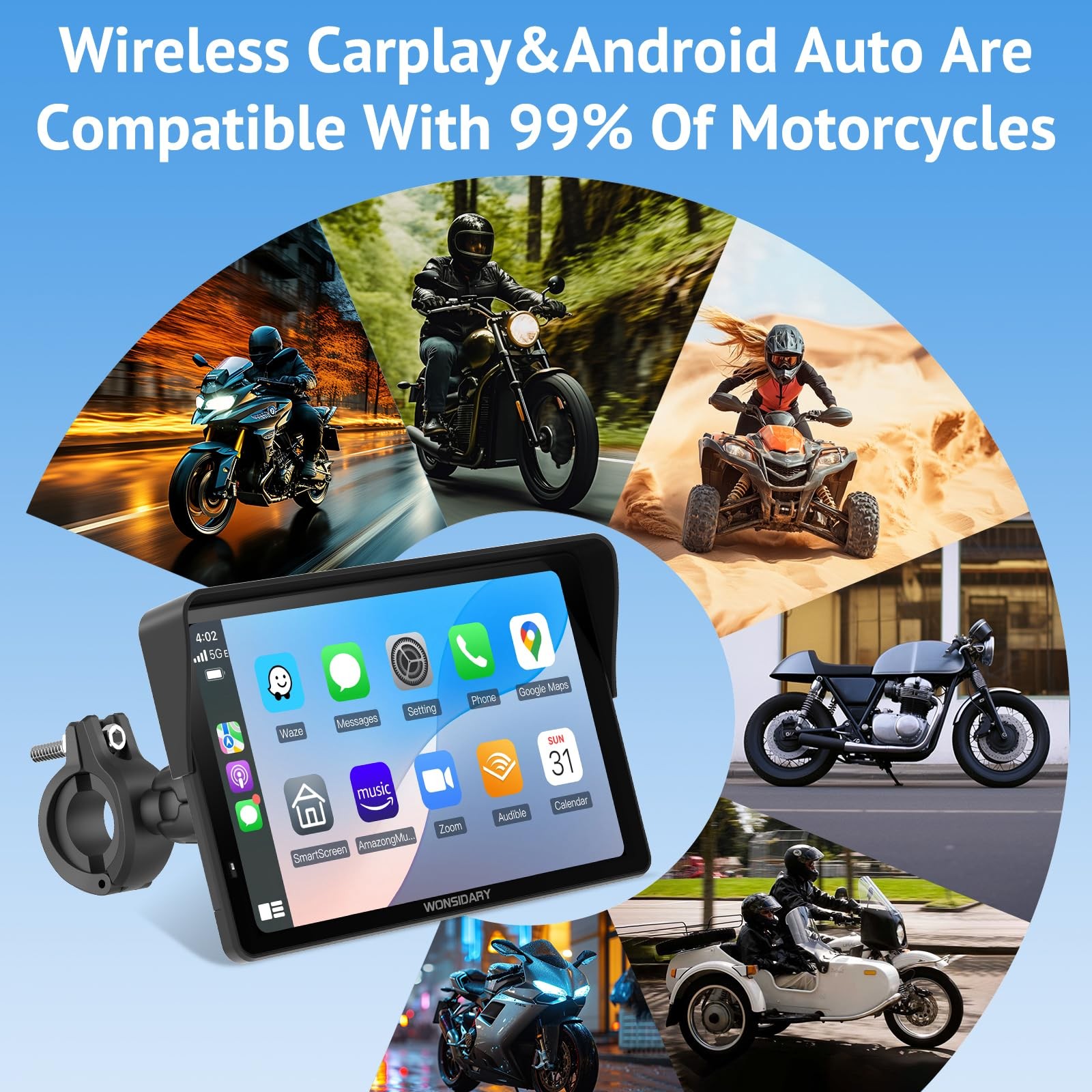 W722 for Motorcycle CarPlay & Android Auto,7″ Waterproof Smart GPS Navigation…
