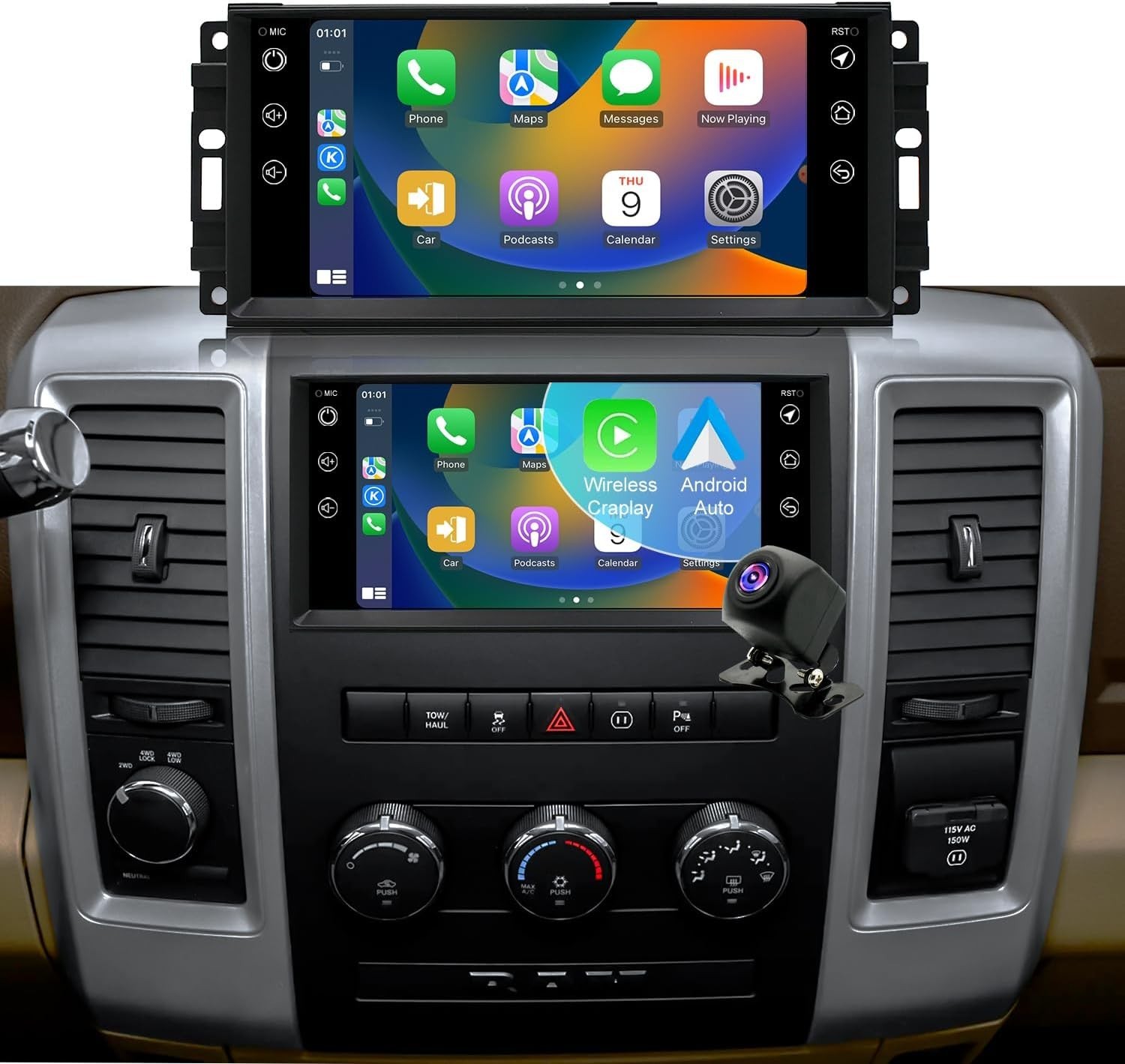7″ Android Screen Carplay Car GPS Stereo Radio For Jeep Wrangler Dodge Chrysler