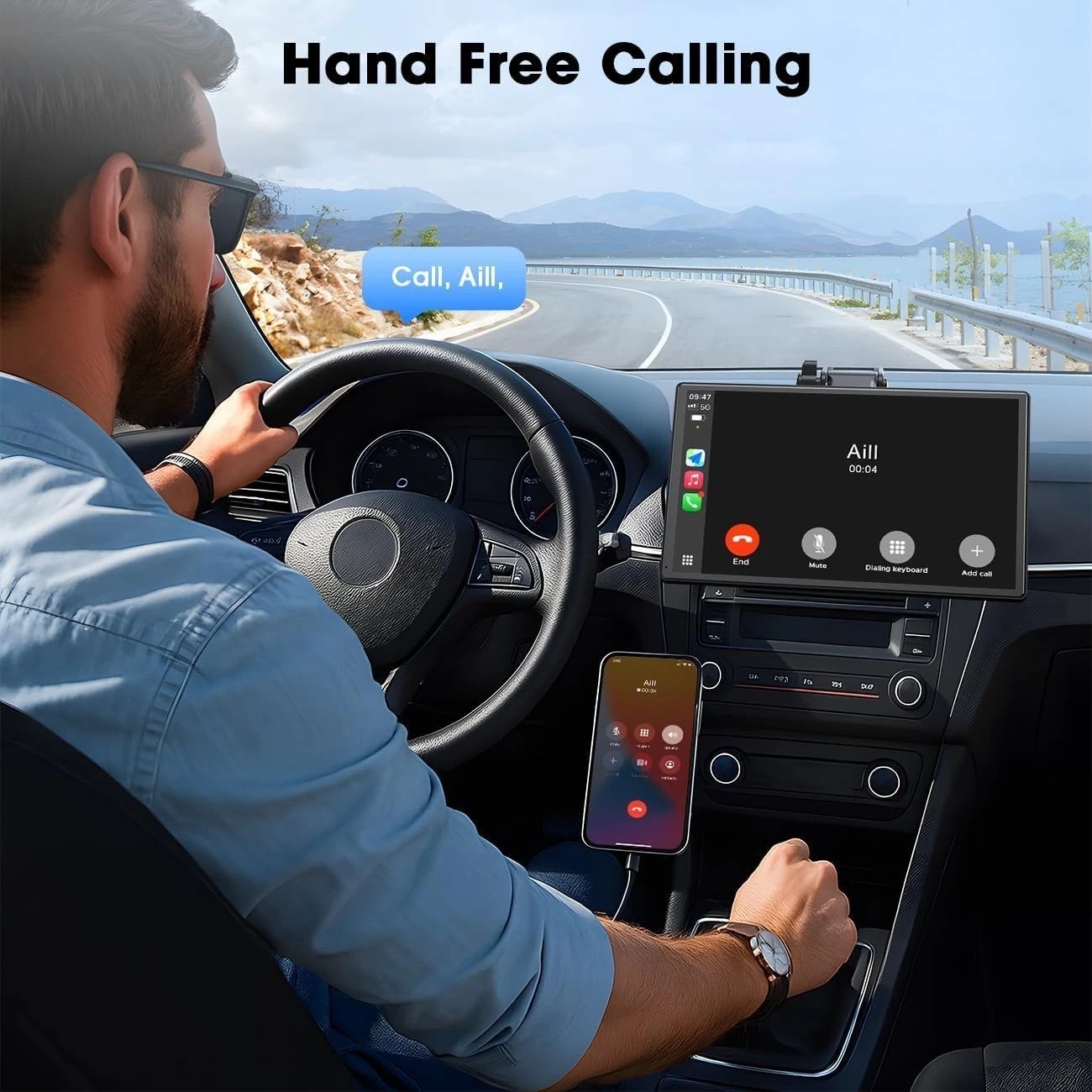 Upgrade 9 Inch CarPlay Screen Wireless Android Auto Portable Touchscreen GPS