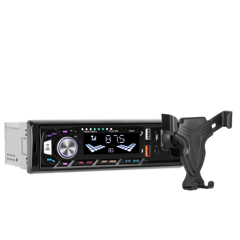 Car Radio Single 1DIN Stereo In-dash FM USB AUX-IN Bluetooth Audio +Phone Holder