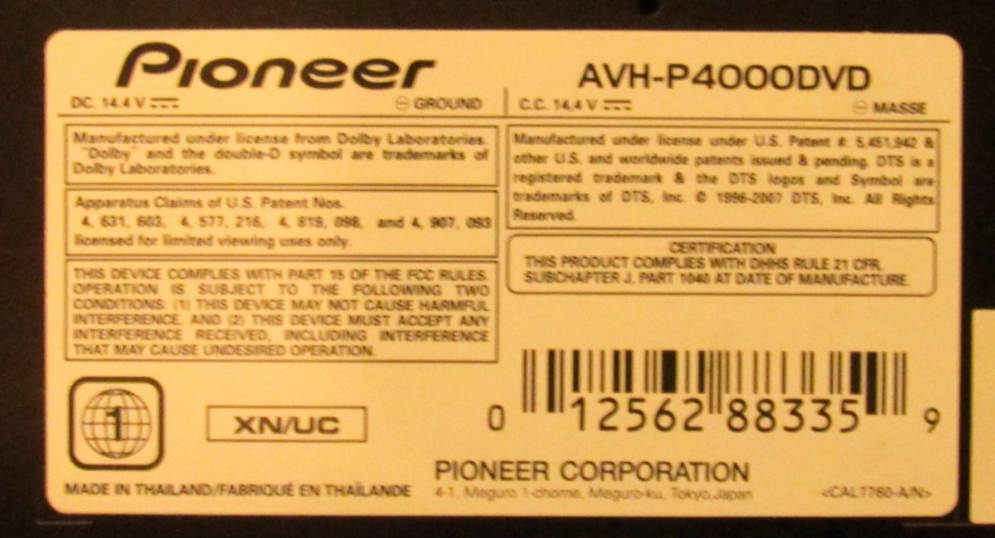 Pioneer AVH-P4000DVD AM FM CD DVD Car Stereo Remote Digital Display Parts Only