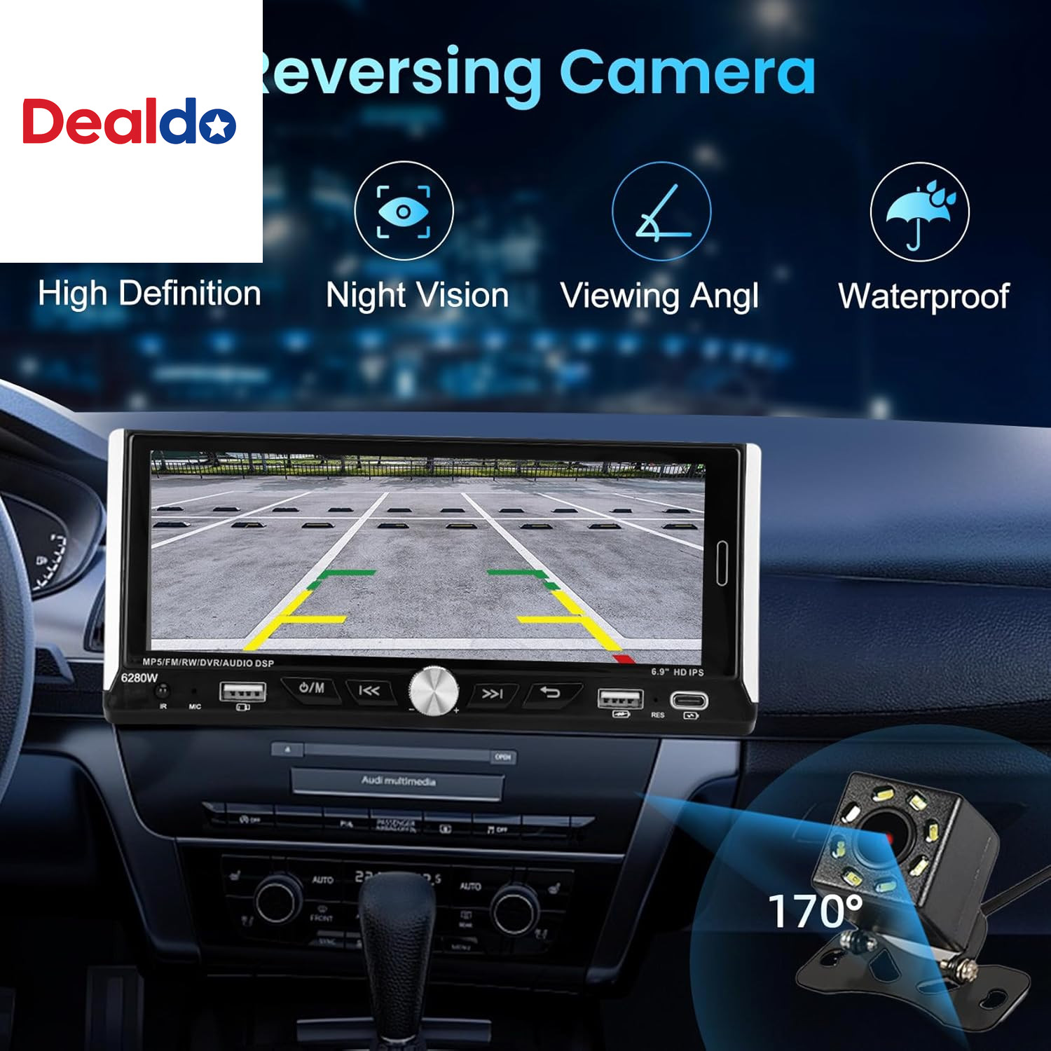 Single Din Car Stereo with Wireless Apple Carplay Android Auto, 6.9″ IPS Touchsc