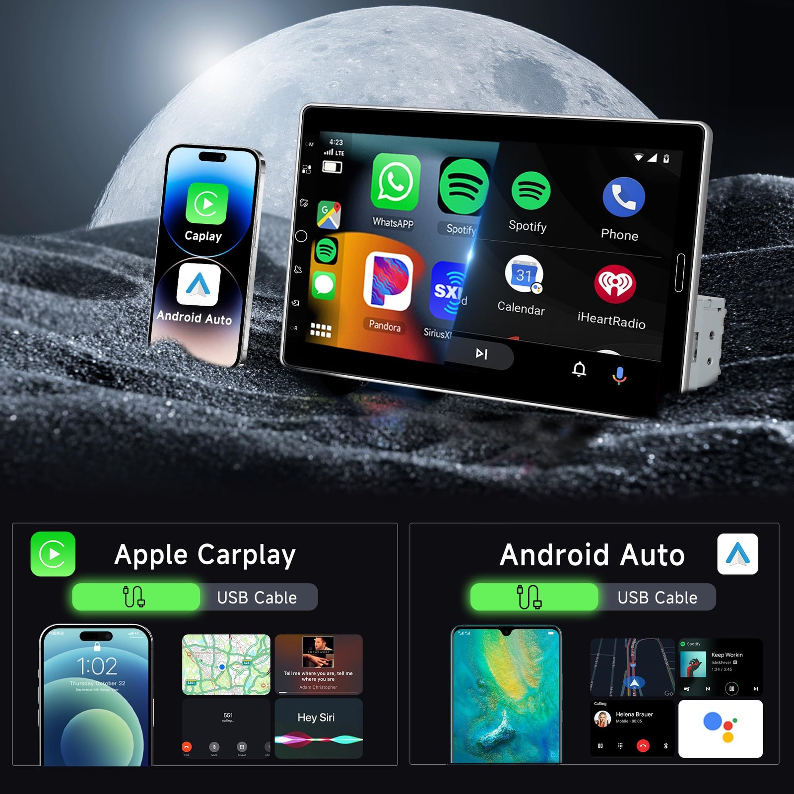 10.1 Inch Single Din Car Stereo, Detachable Touch Screen with Apple CarPlay &…