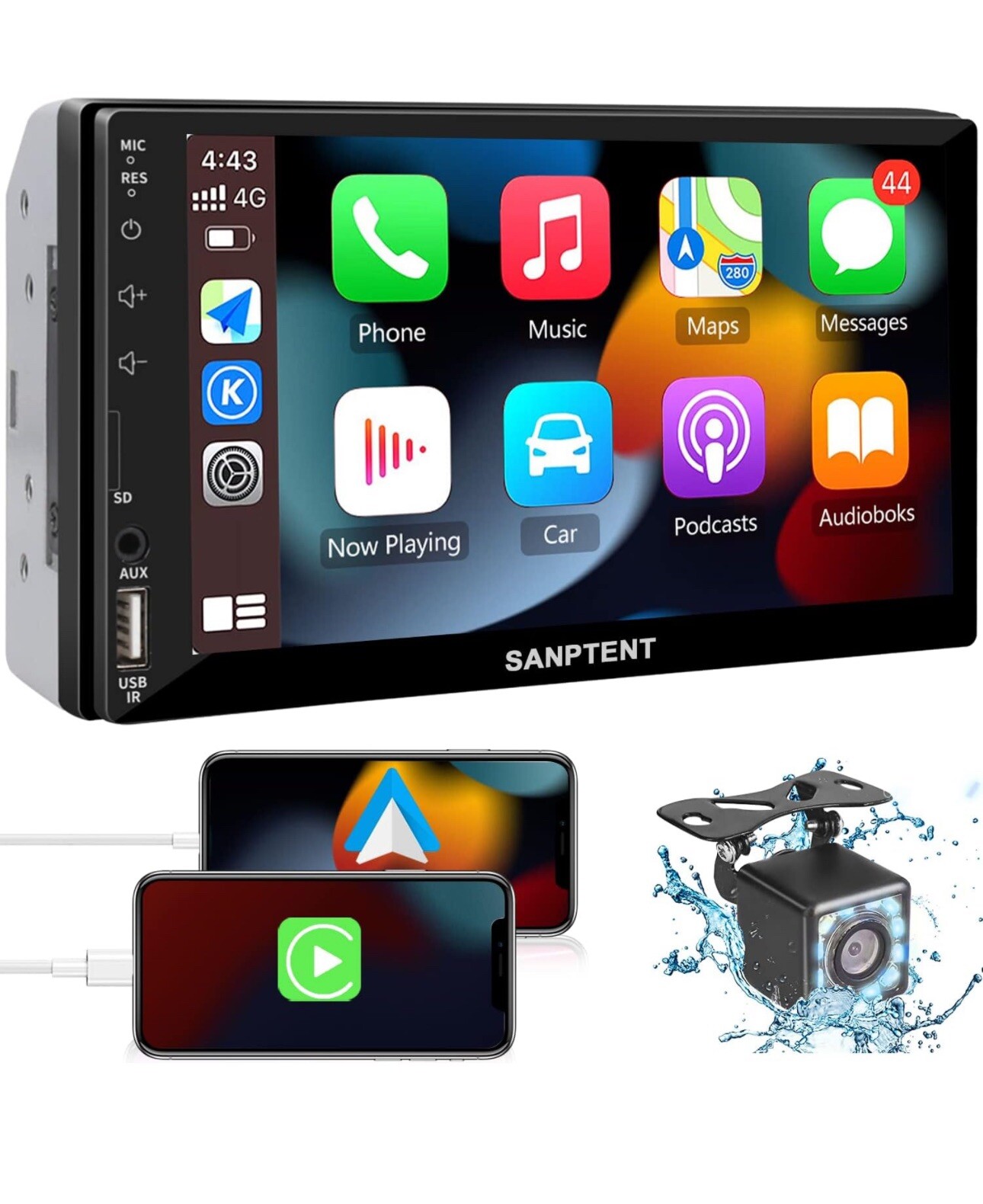 Touch Screen Car Stereo Radio B-T FM Player For Apple Carplay Android Auto