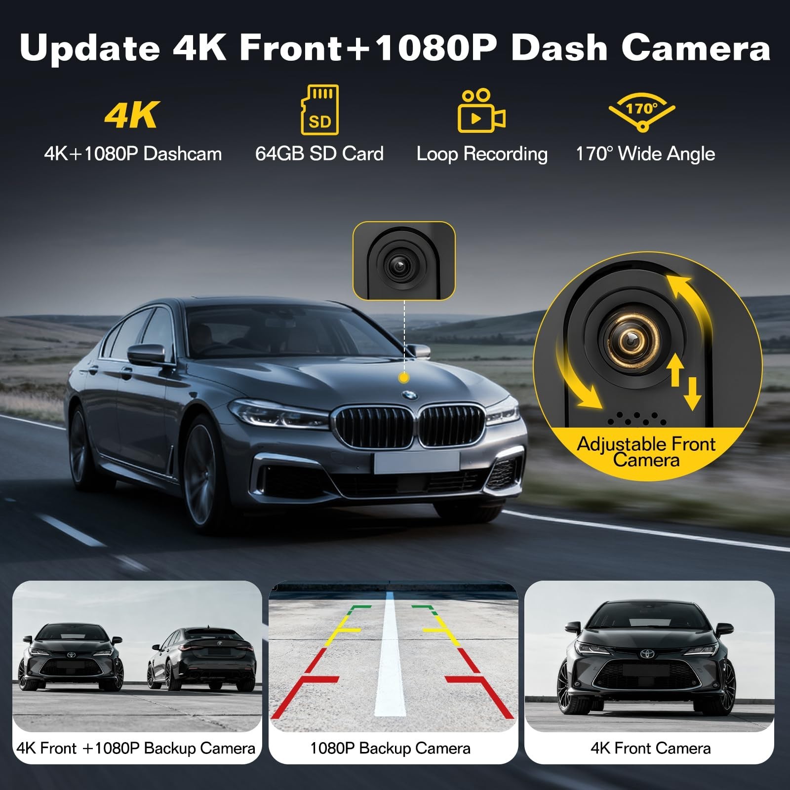 10.26″ Wireless CarPlay & Android Auto Car Stereo, 4K Dash Cam, 1080P Backup Cam
