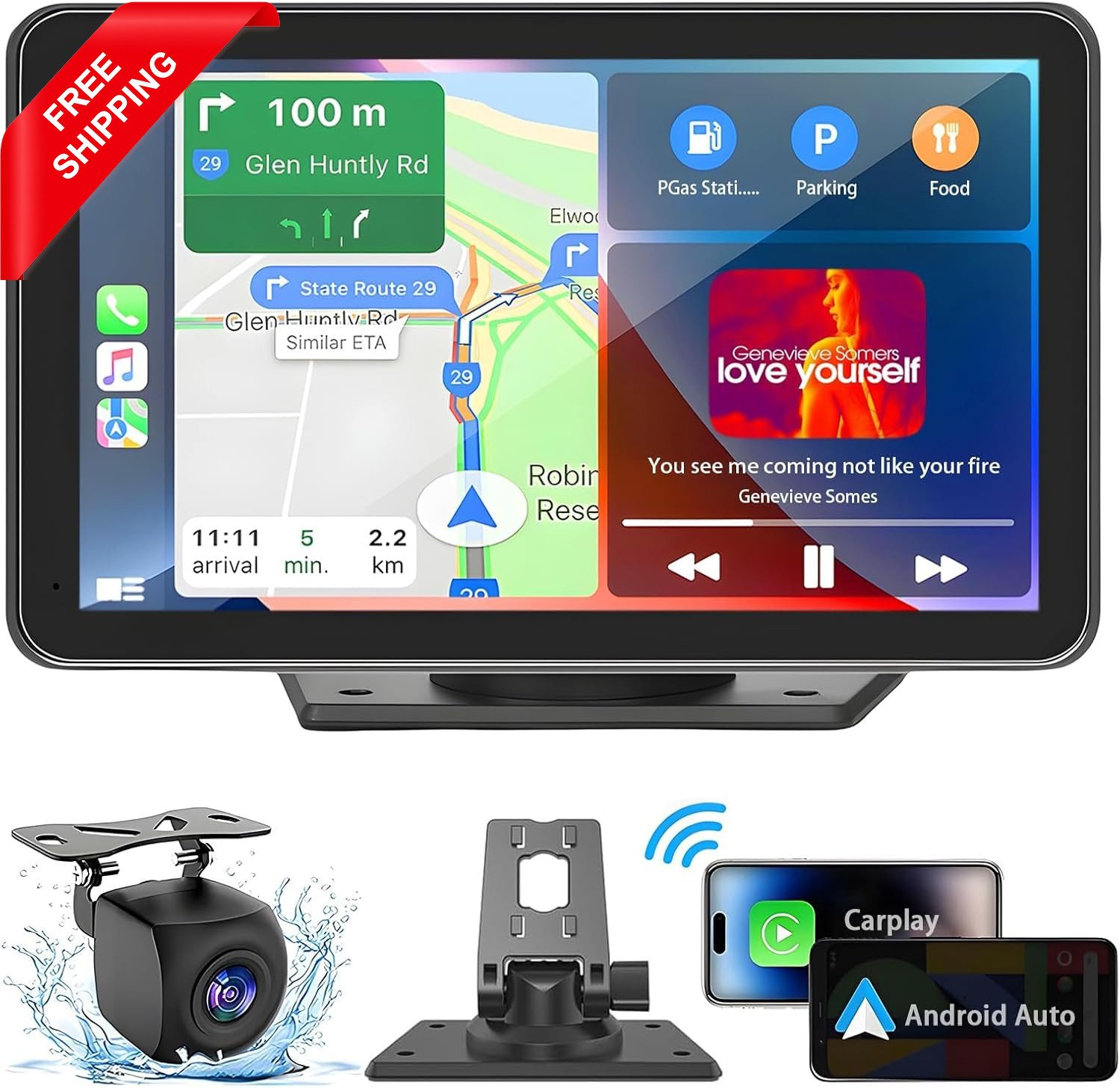 Portable Wireless Car Stereo, 7″” HD Carplay Screen for Car with Wireless Apple