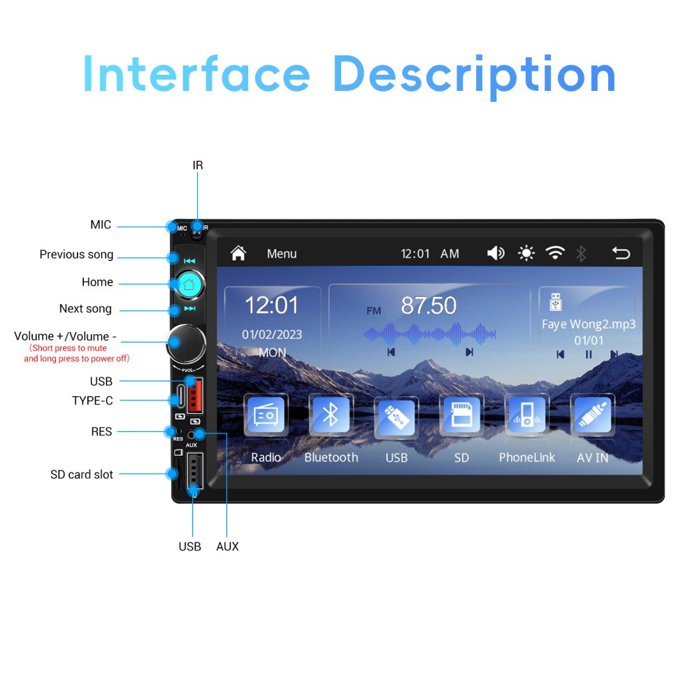 7″ Wireless Carplay Double 2 DIN Car MP5 Player BT USB Stereo Radio With Camera