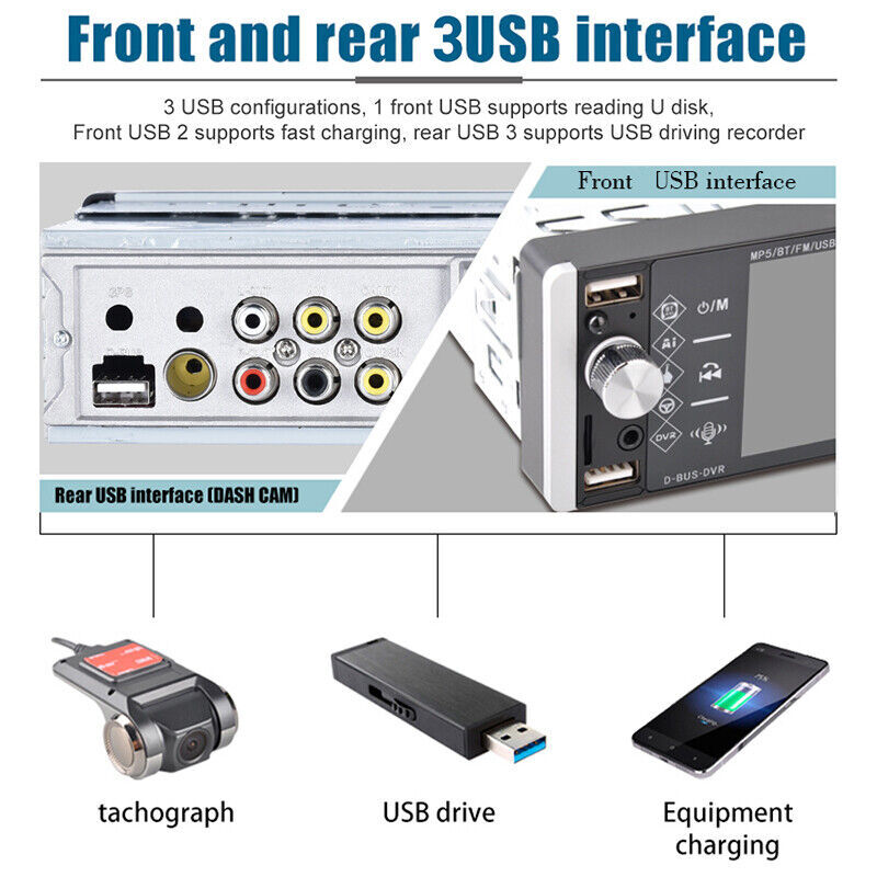 5.1″ Single 1Din Touch Screen Bluetooth Car Stereo Radio Mirror link 3USB FM RDS