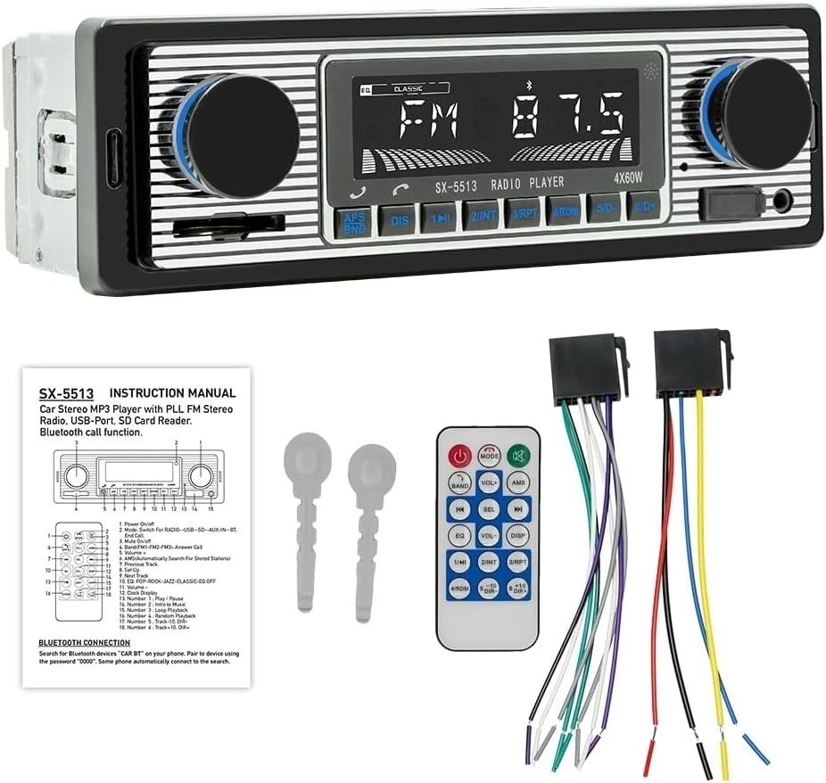 7″ Single DIN Car Stereo Bluetooth FM Radio MP3 WMA Wav Support