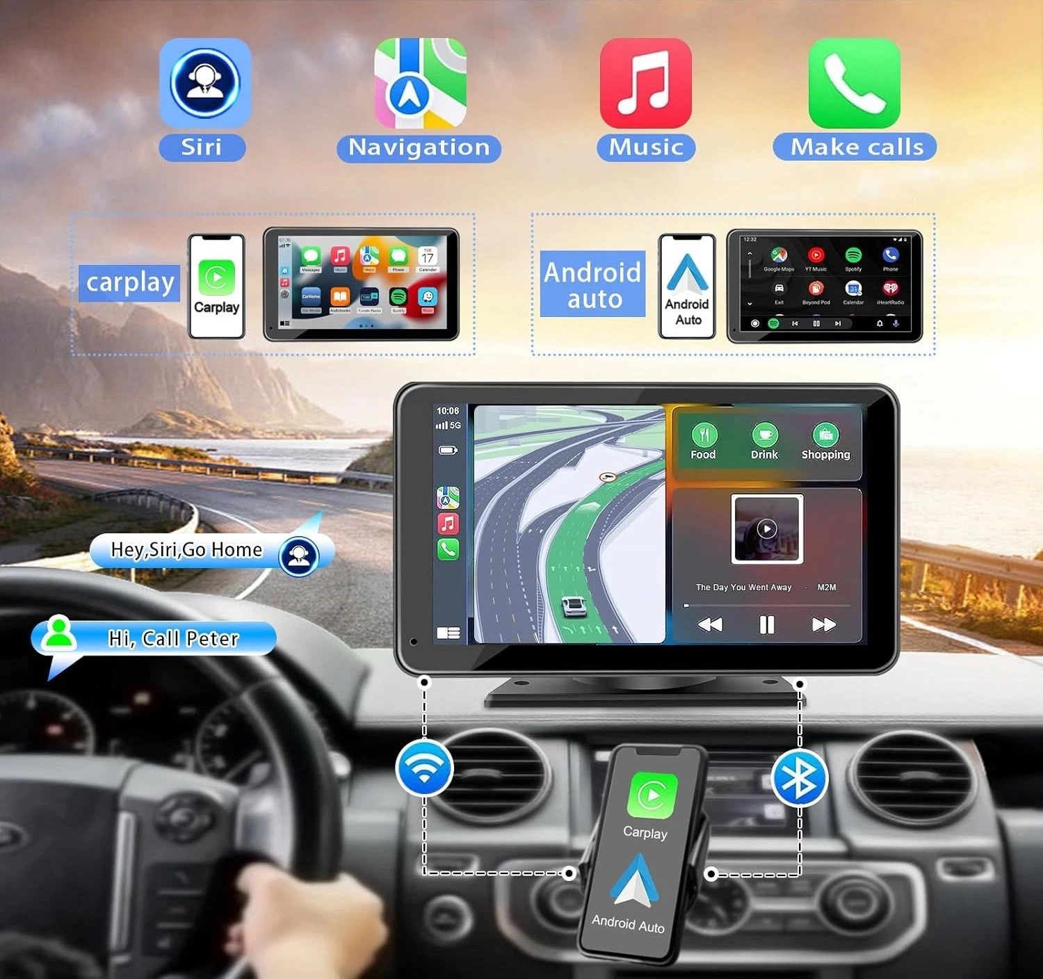 UPGRADED Apple CarPlay Android Auto Screen for ALL Cars, GPS Navi, Rear Camera