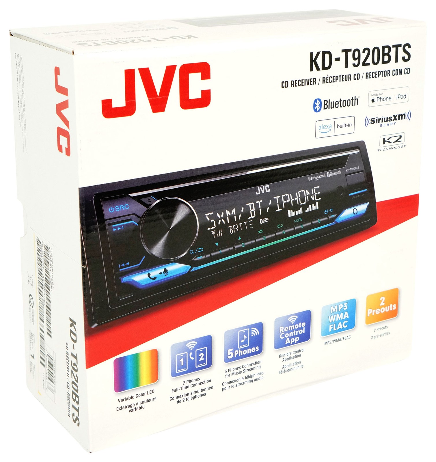 JVC KD-T920BTS Car Stereo CD Receiver Bluetooth/USB/XM Ready/Alexa/13-Band EQ