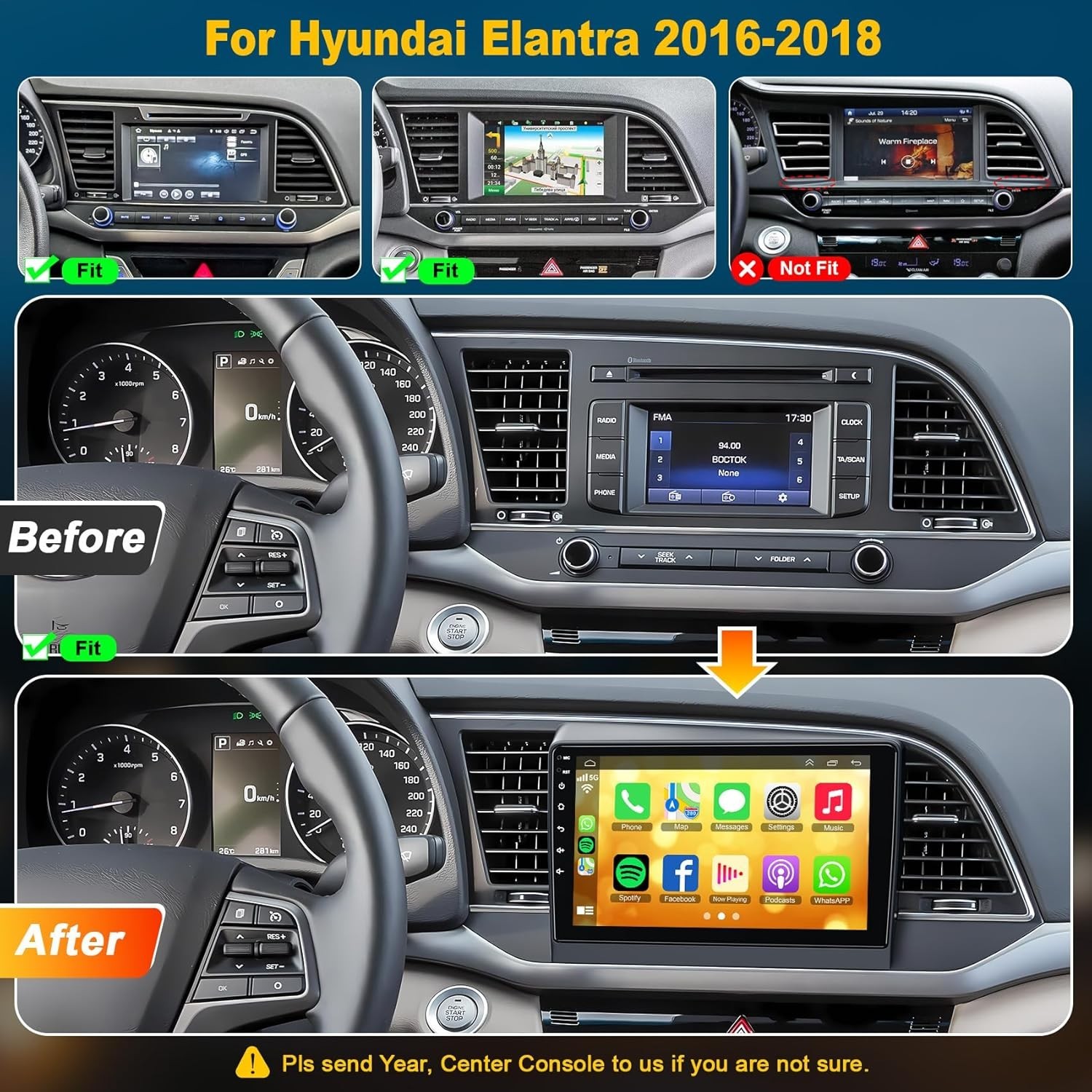 Carplay Radio For 2017-2018 Hyundai Elantra w/Cam FM RDS BT WiFi Backup Camera