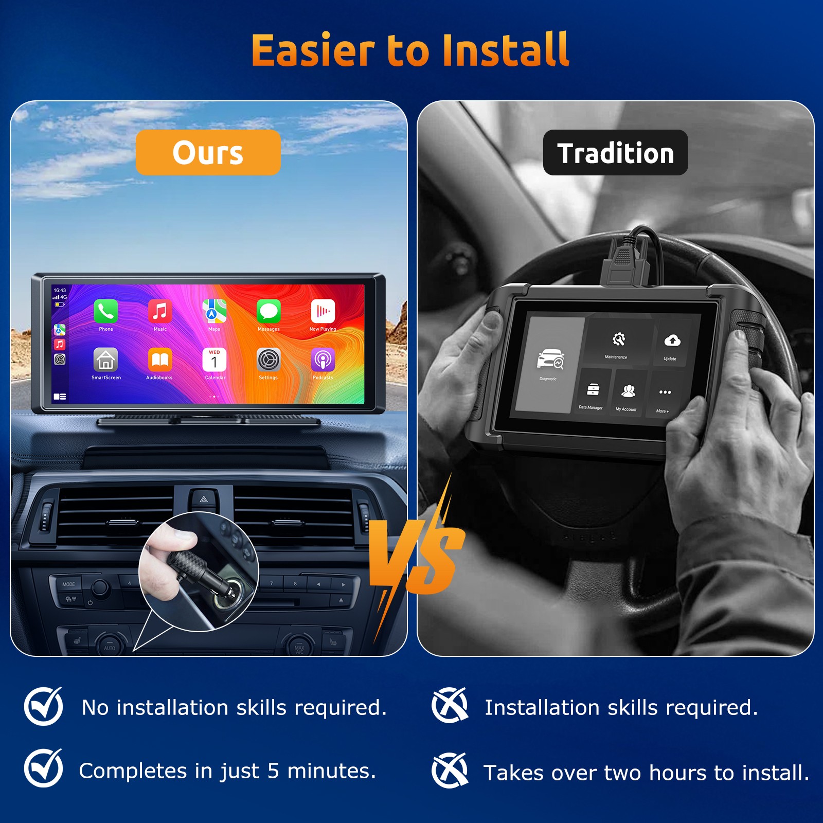 8.1 Inch Dash Cam 2K Touch Screen Car Stereo Portable Apple Carplay Android Auto