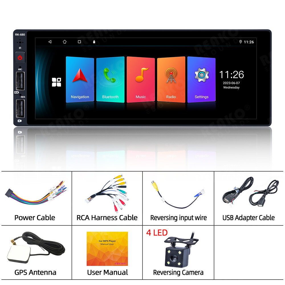 Android 12 Single 1 Din 6.9″ Bluetooth GPS WIFI Touch Screen Car Stereo FM Radio