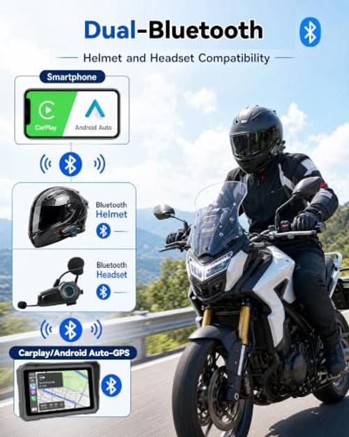 Motorcycle CarPlay Screen,5“ Waterproof Touchscreen, Portable Carplay/Android
