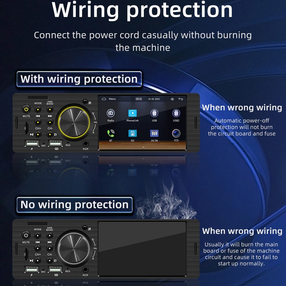1DIN 4″ Car MP5 Player Wireless CarPlay Android Auto Steering Wheel Control AUX