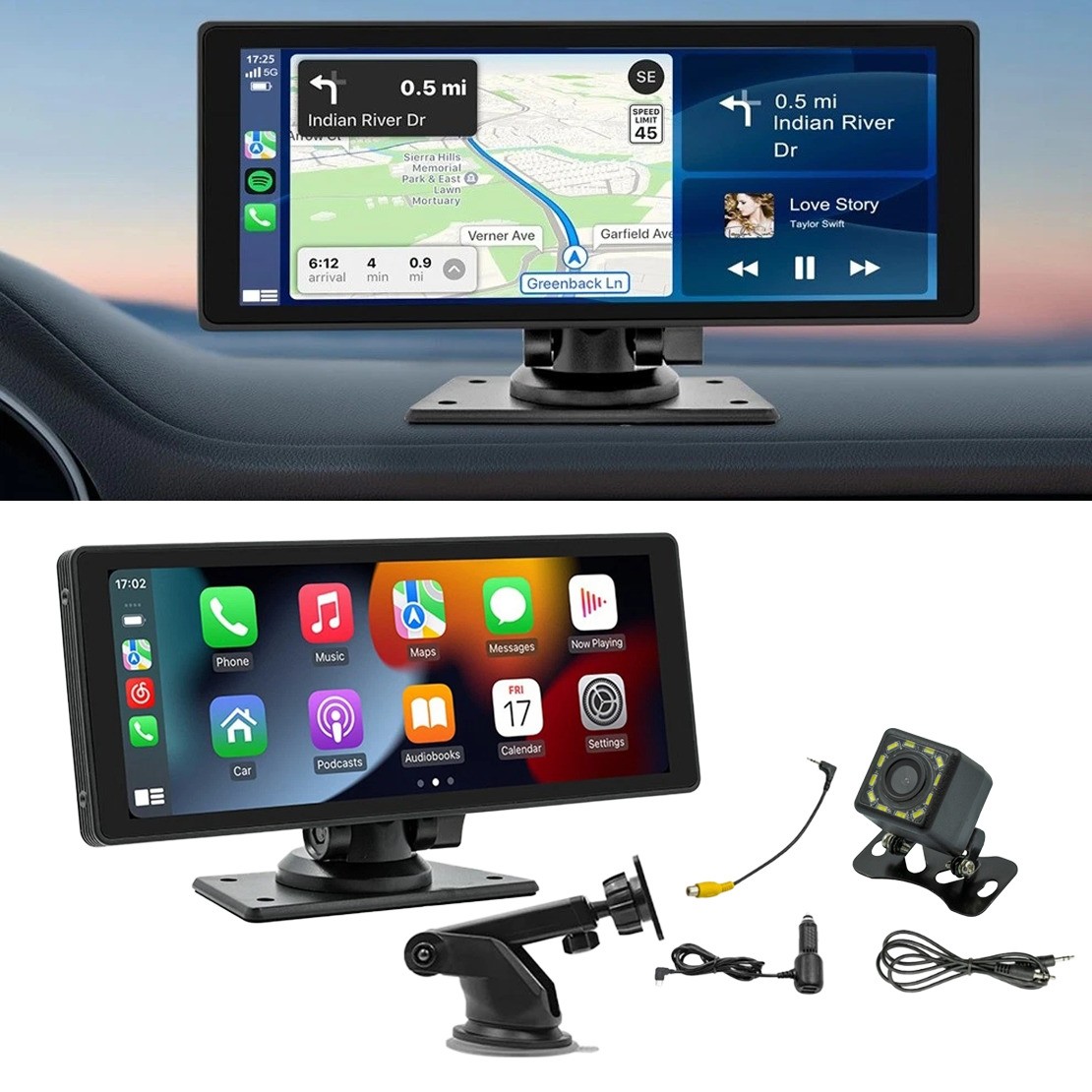 Car Wireless Carplay Stereo Radio Bluetooth Video Receiver w/ Dash Cam 10.26″
