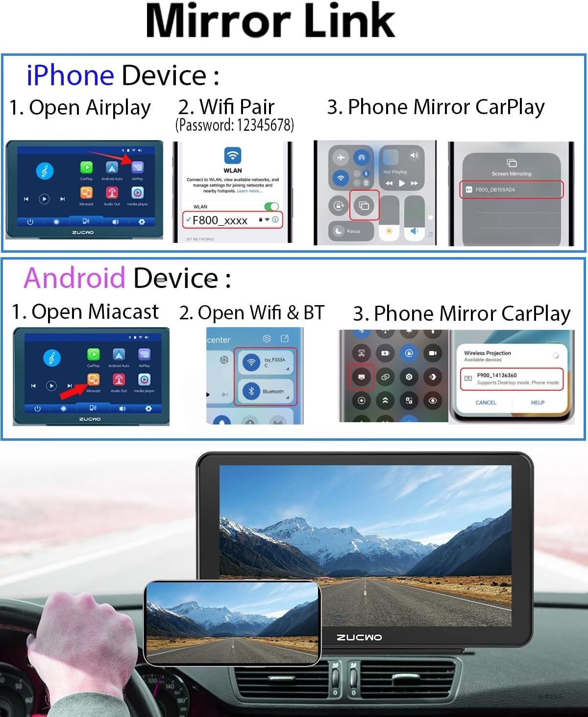 9 Inch Wireless CarPlay Display with Real-Time Navigation & Easy Installation