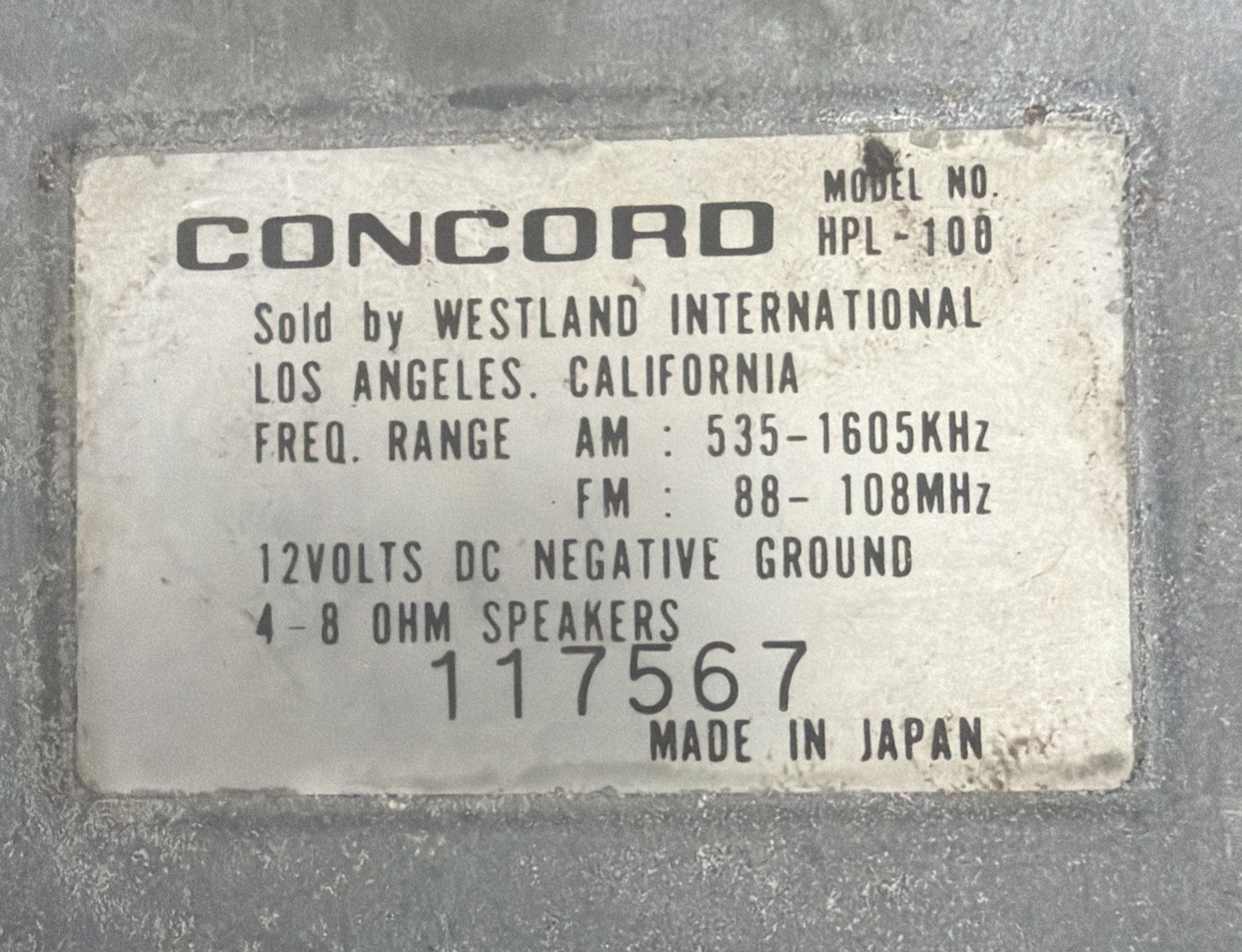 Concord HPL-100 Car Cassette Tape Stereo Radio Receiver Old School -Shaft Style-