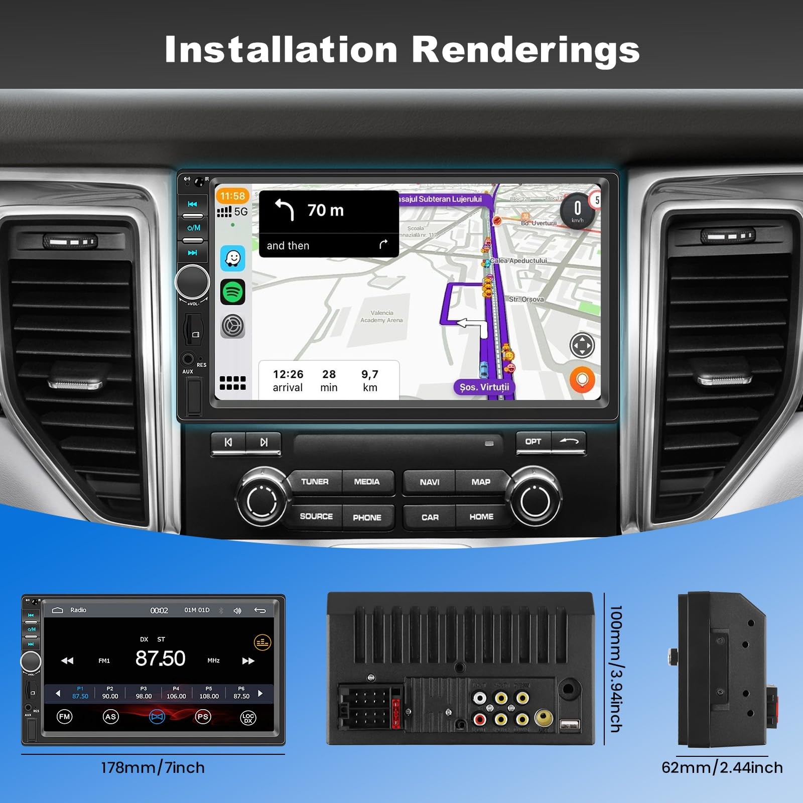 Double Din Car Stereo with Apple CarPlay and Android Auto, 7 Inch HD Touchscr…