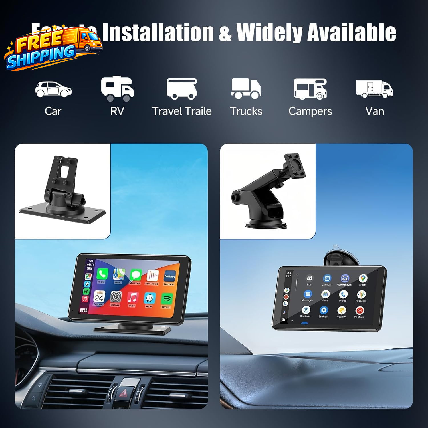 Portable Wireless Carplay Car Stereo 7 HD Touchscreen for Car with Apple Carplay