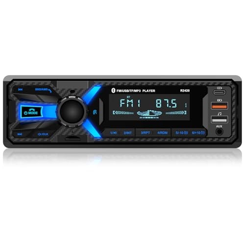 Car Radiotooth with Type-C/USB Port, FM/AM Single Din Car Stereo Radio Blue