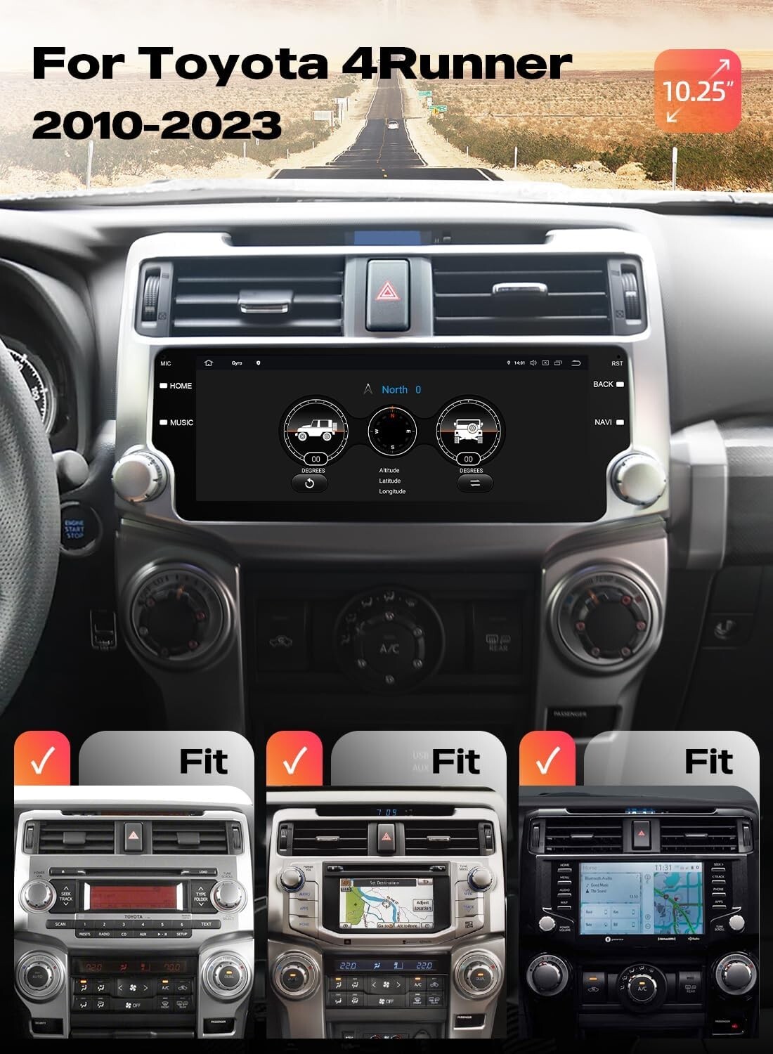 Dasaita Android 13 10.25″ Radio for Toyota 4Runner 2010-2019 QLED Touchscreen