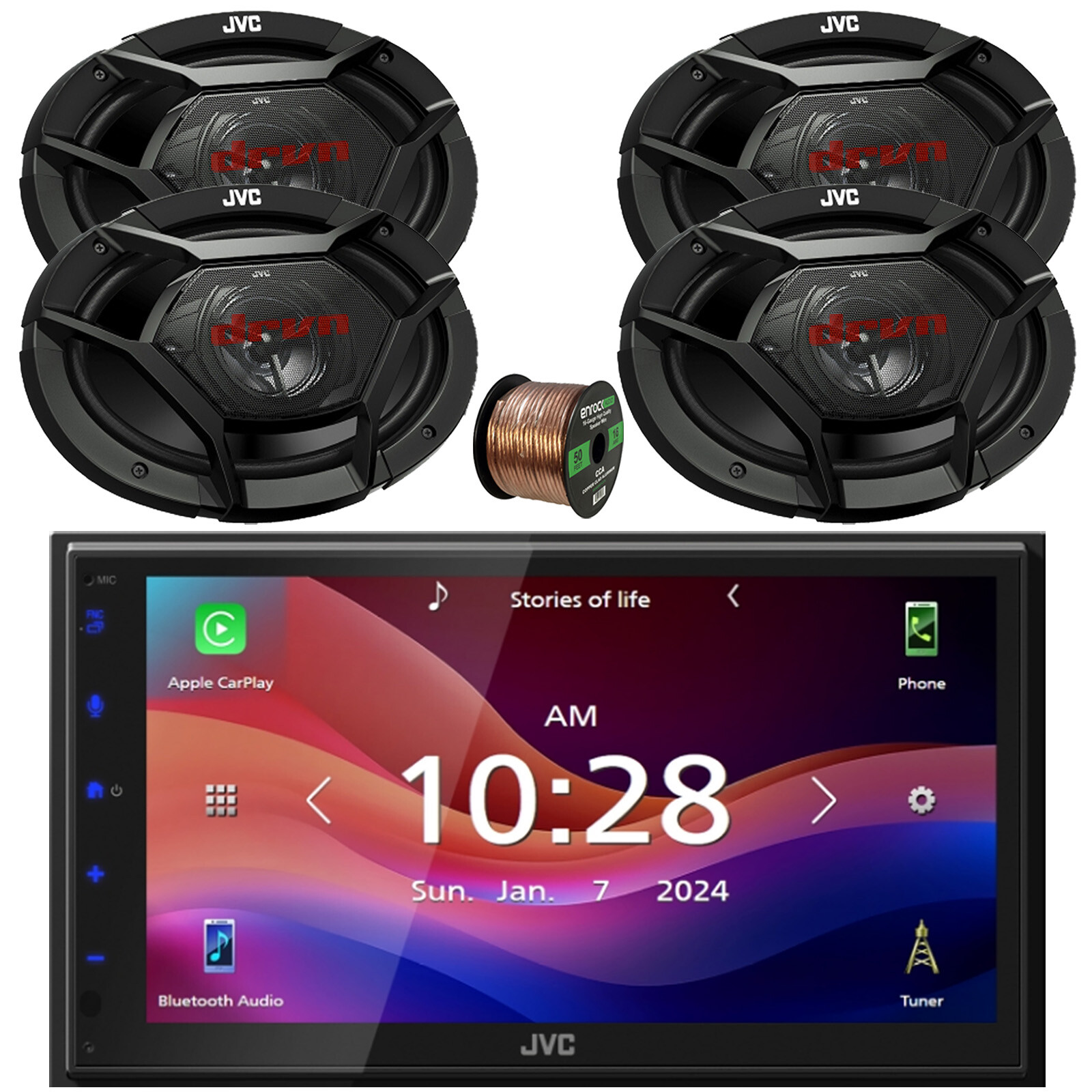 JVC KW-M695BW WiFi Bluetooth Stereo Receiver, 4x 6×9″ 500W Car Speakers w/Wire
