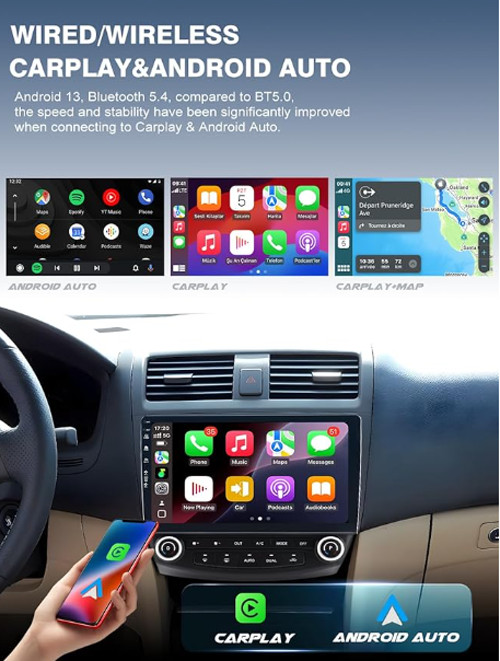 5G WiFi Car Radio for Honda Accord 2003-2007, Android13/Wireless CarPlay/GPS Nav