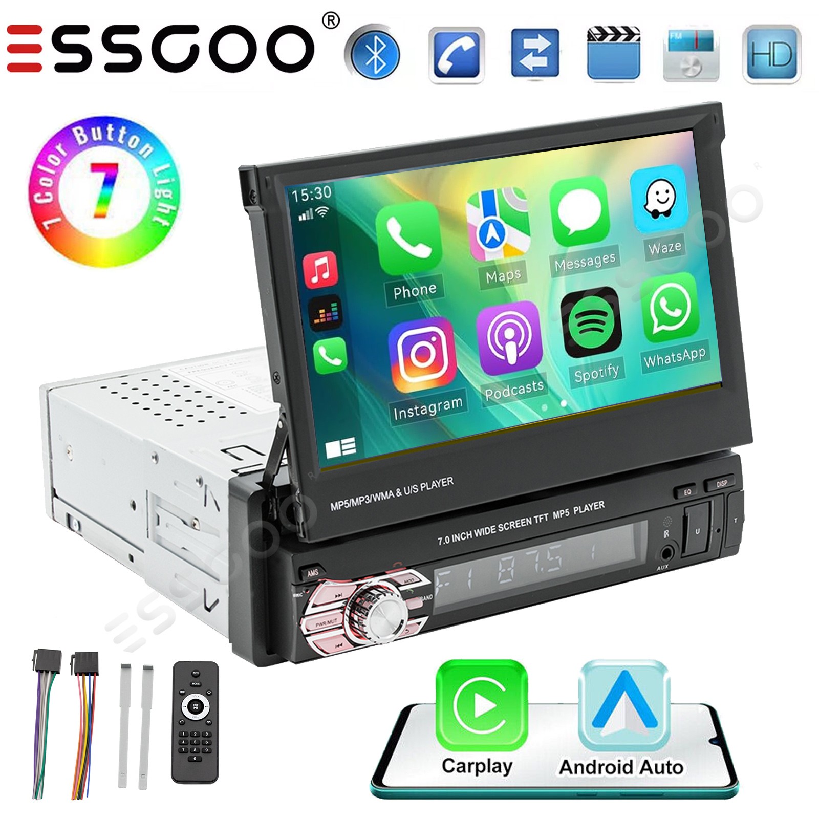 Single 1 Din 7″ Flip Out Car Radio Stereo Apple Carplay car Bluetooth FM Player
