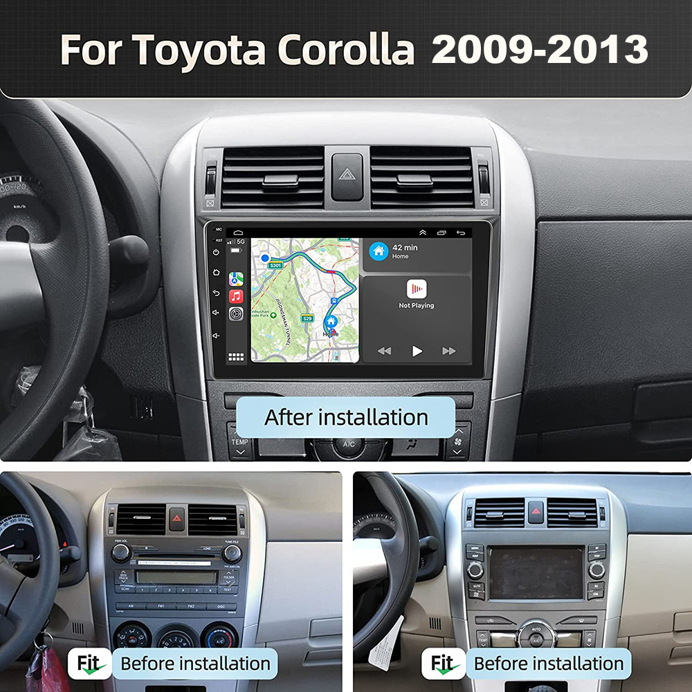 For 2009-2013 Toyota Corolla Carplay Radio Back Camera w/Cam Backup Cam EQ Cam