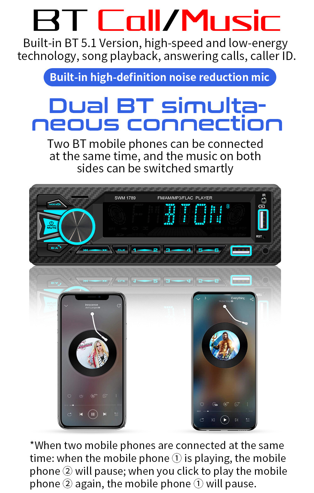 Single DIN Car Radio Audio Bluetooth Stereo MP3 Player FM Receiver USB AUX TF