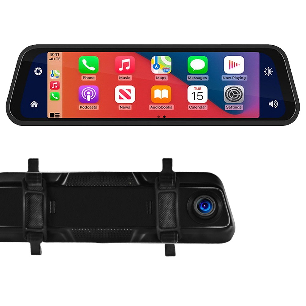 Portable 9.66″ Dash Cam Car DVR Wireless CarPlay Android Auto GPS BT Dual Camera