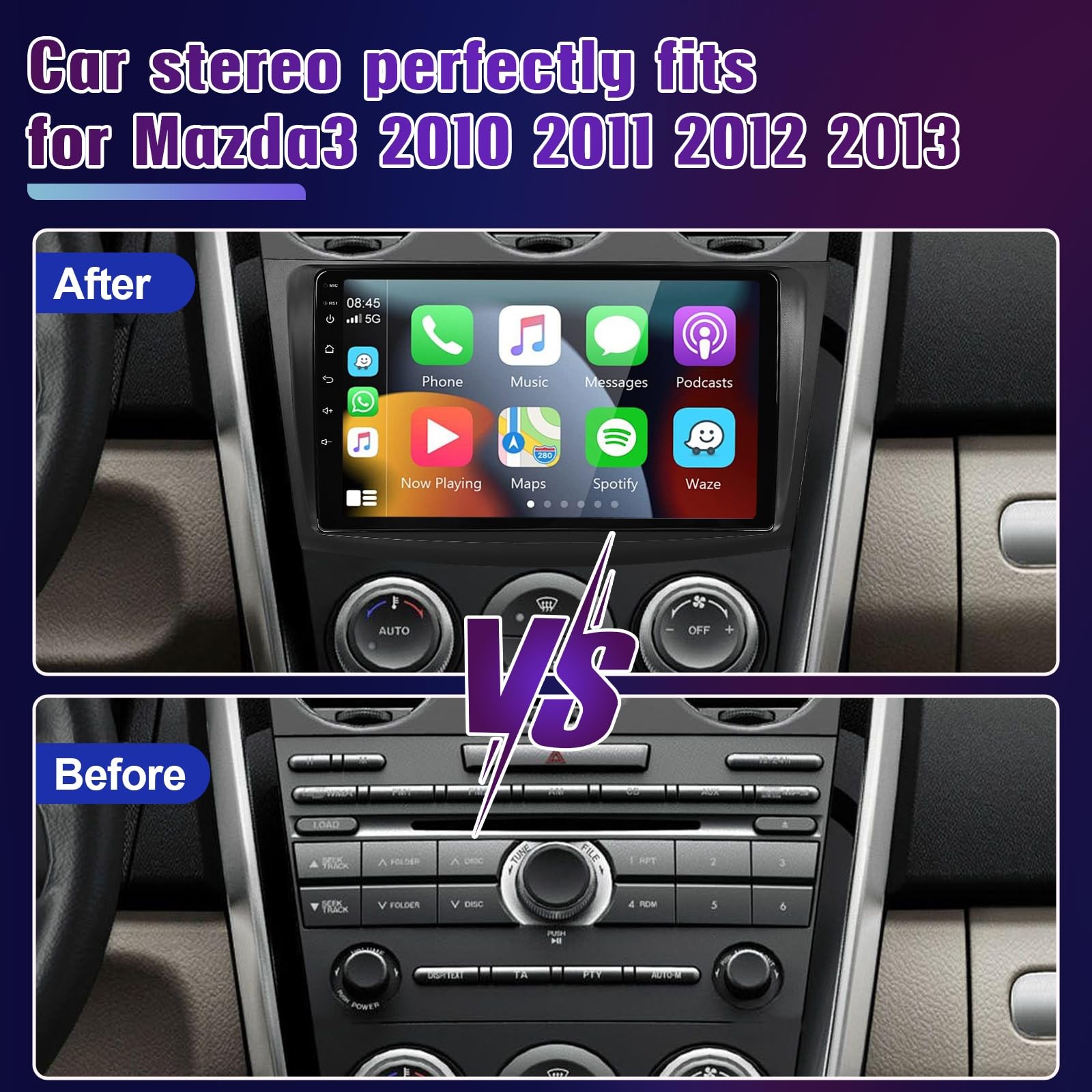 4+64GB Car Stereo CarPlay Android13.0 Radio 9″ GPS BT5 FM for Mazda 3 2010-2013