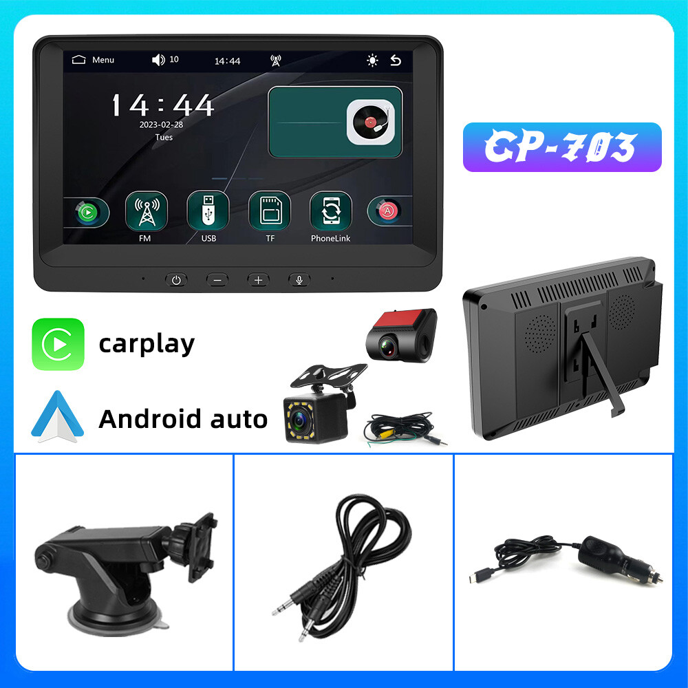 7″ Touch Screen Wireless Apple Carplay Portable Car Stereo Android Auto BT Cam