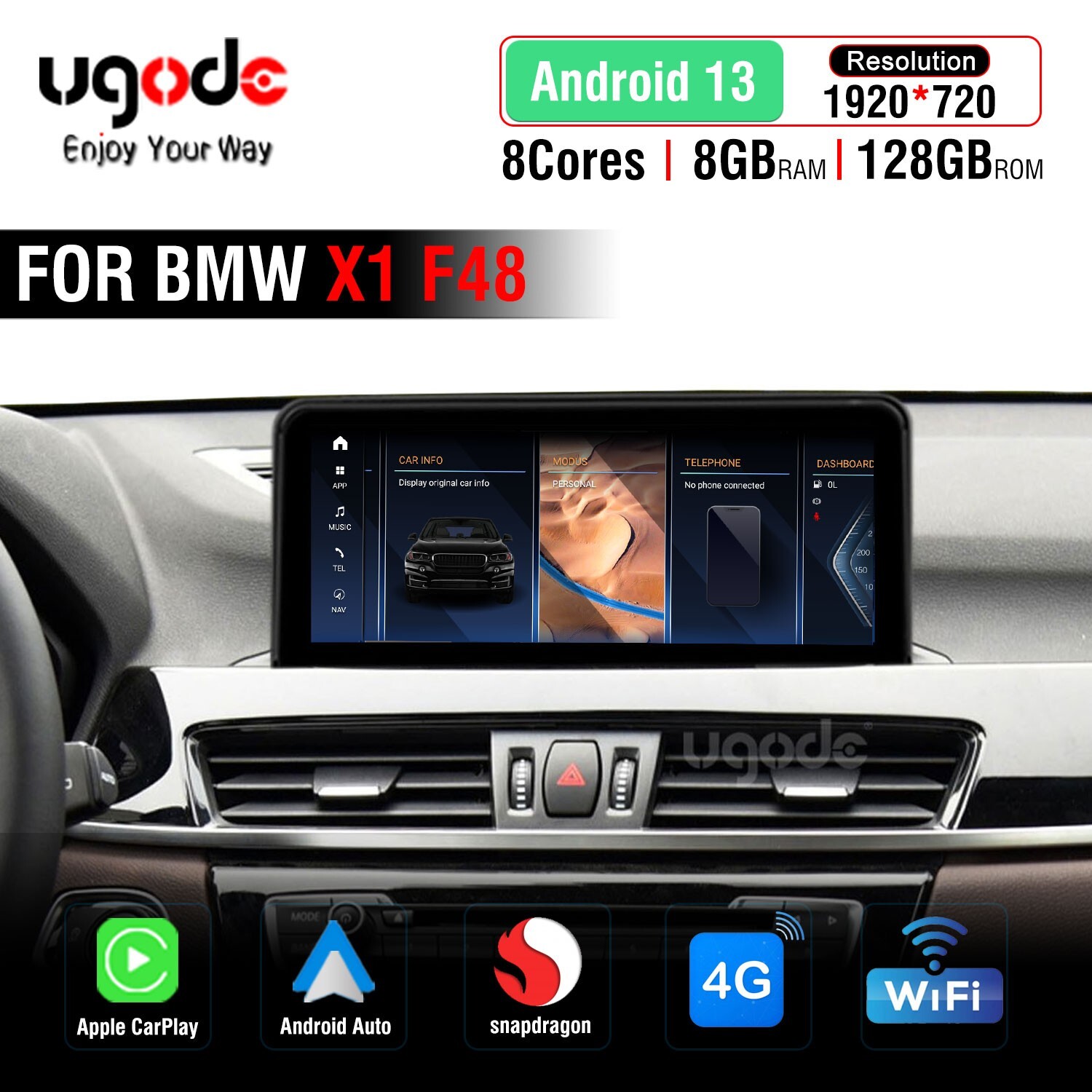 Ugode 10.25inch 8+128G Android13 Screen UPGRADE CARPLAY BMW X1 F48 2016-2017 NBT